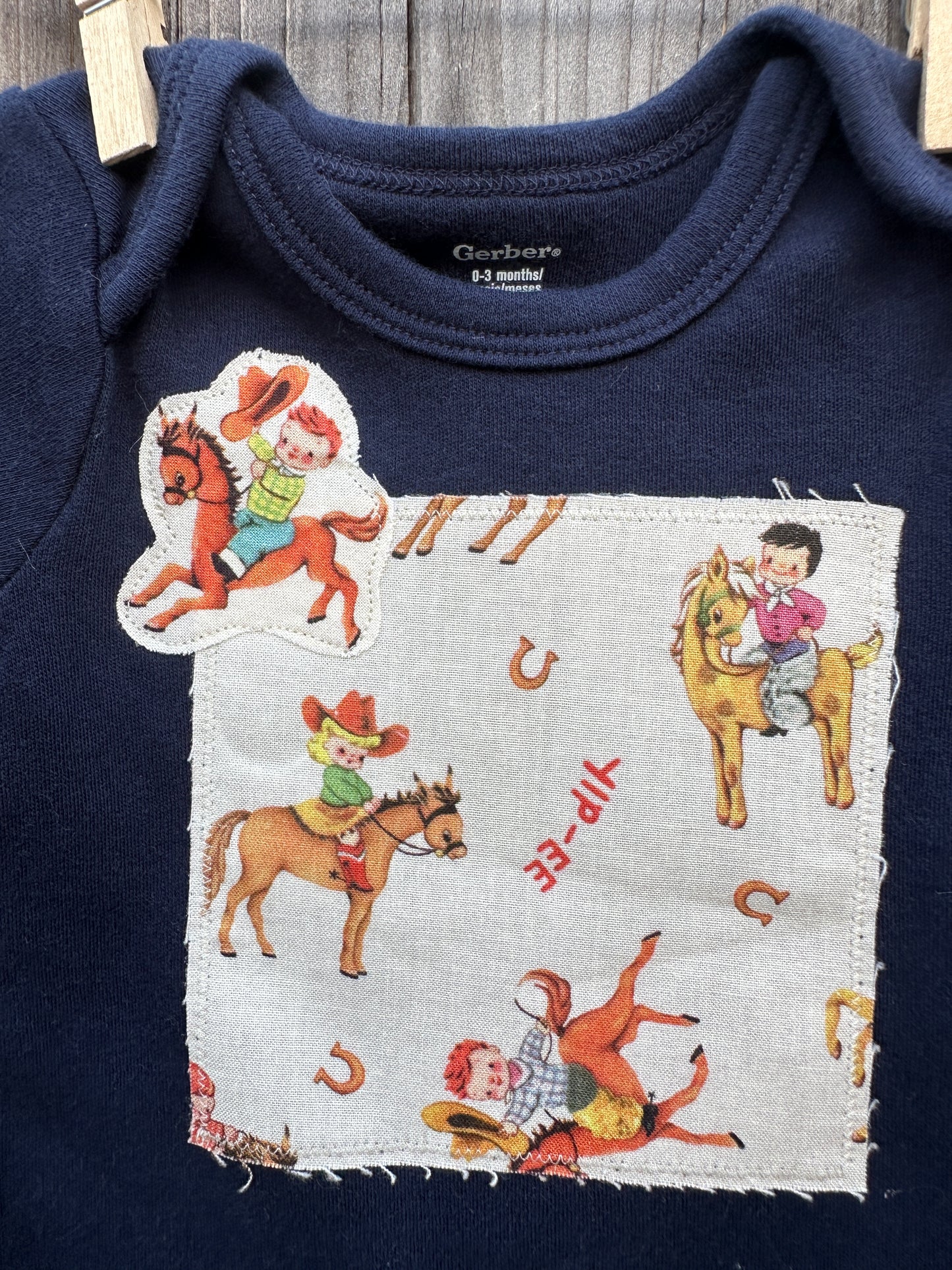 Vintage Cowkids on Navy, Size 0-3 mons.