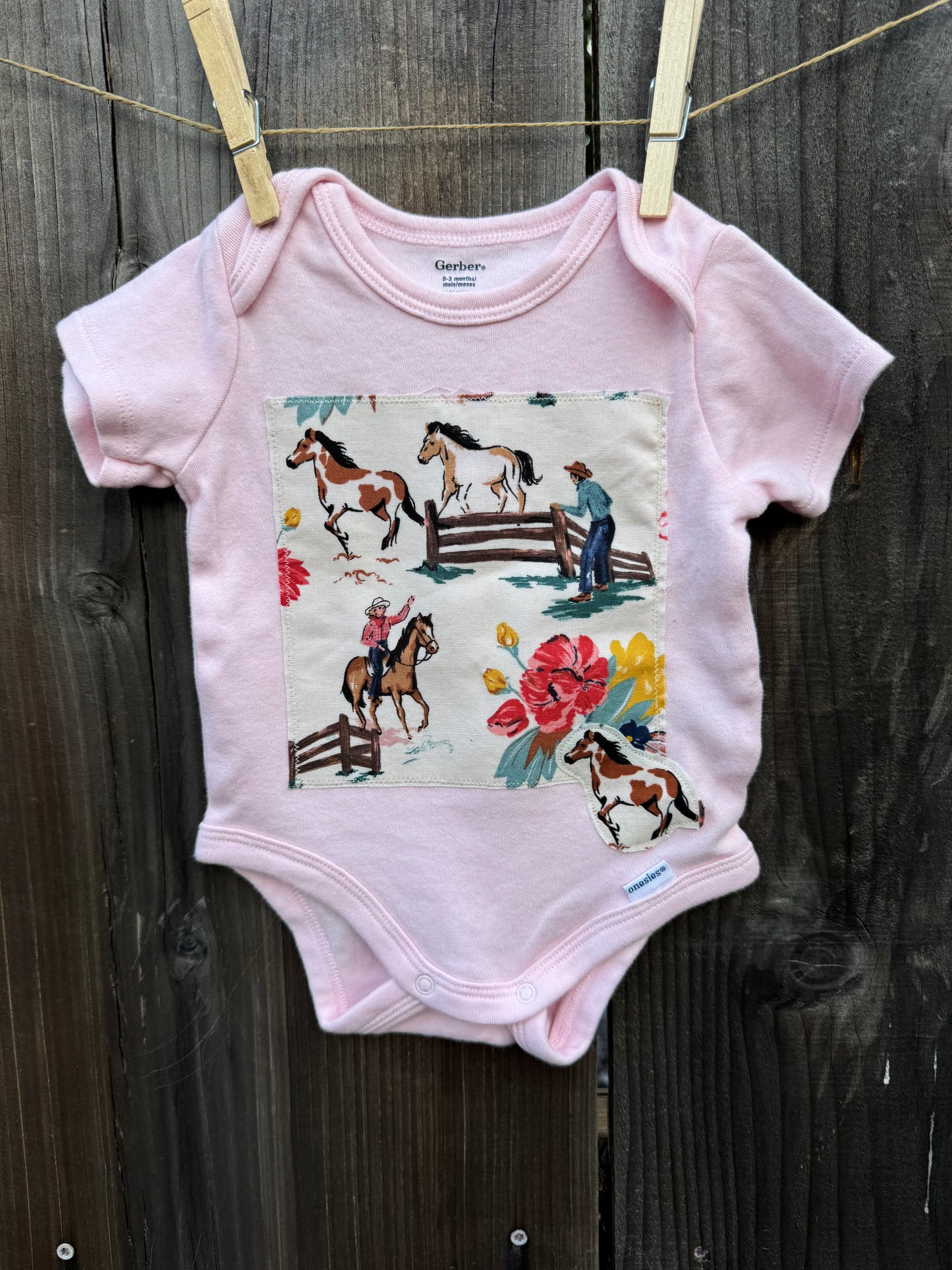 Cowgirl Scene on Light Pink, Size 0-3 mons.