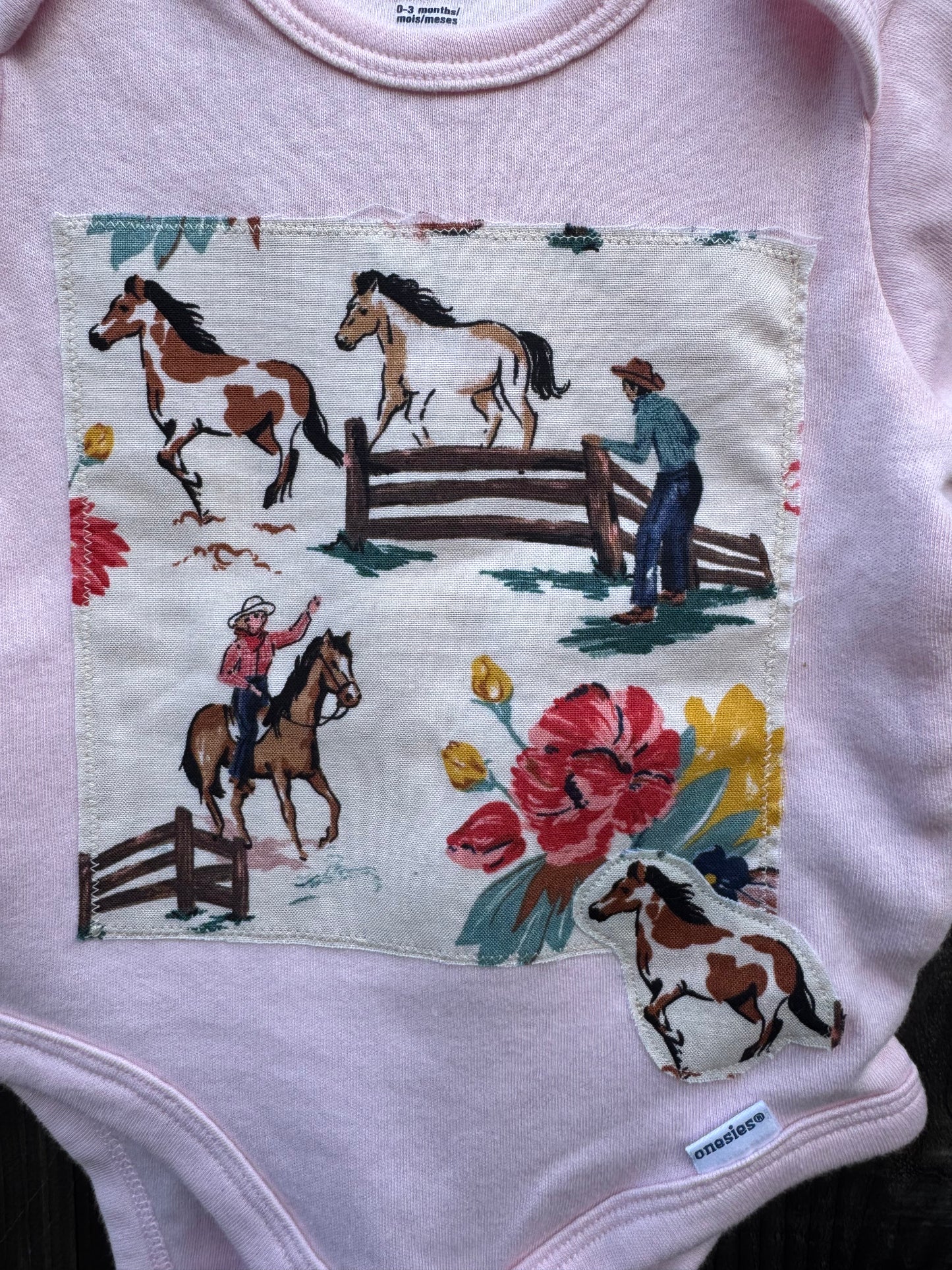 Cowgirl Scene on Light Pink, Size 0-3 mons.