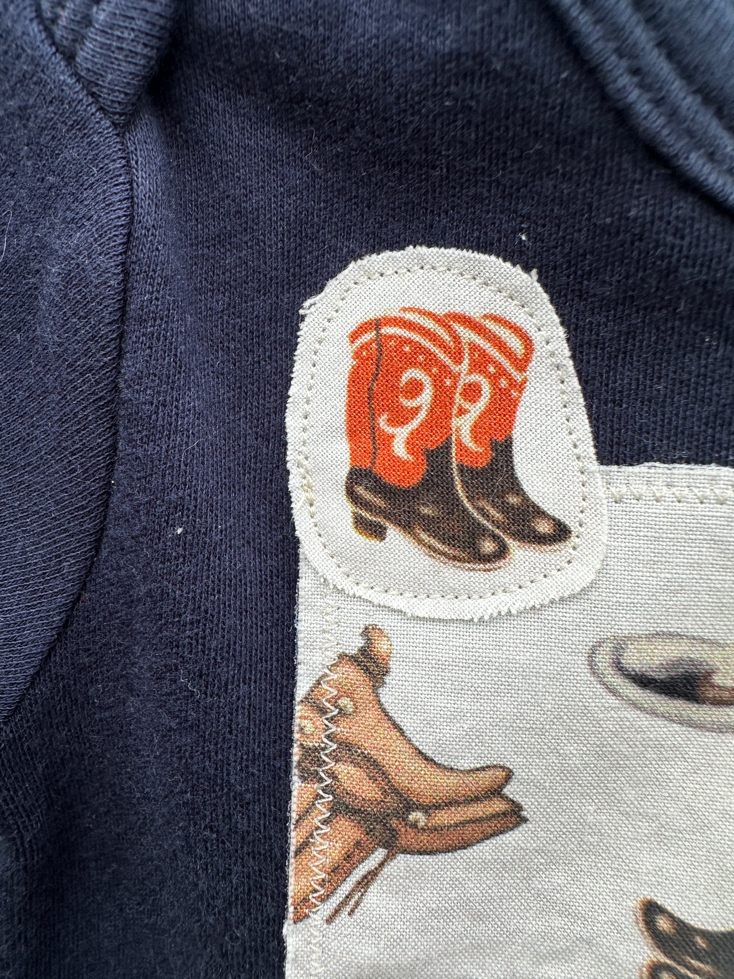 Cowboy Essentials on Navy, Size 6-9 mons.