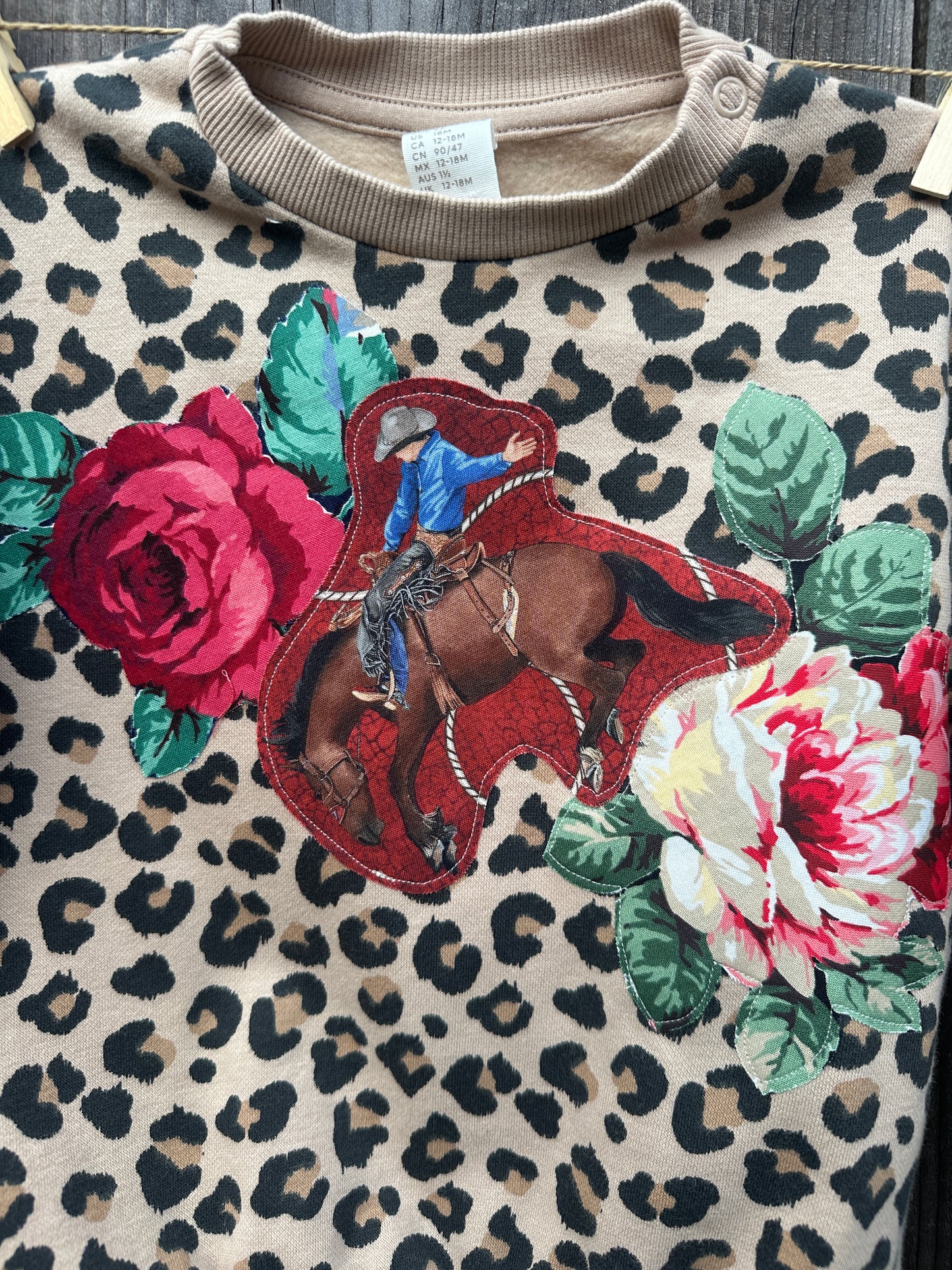 Leopard Bronc & Roses Sweatshirt, Size 18 mons.