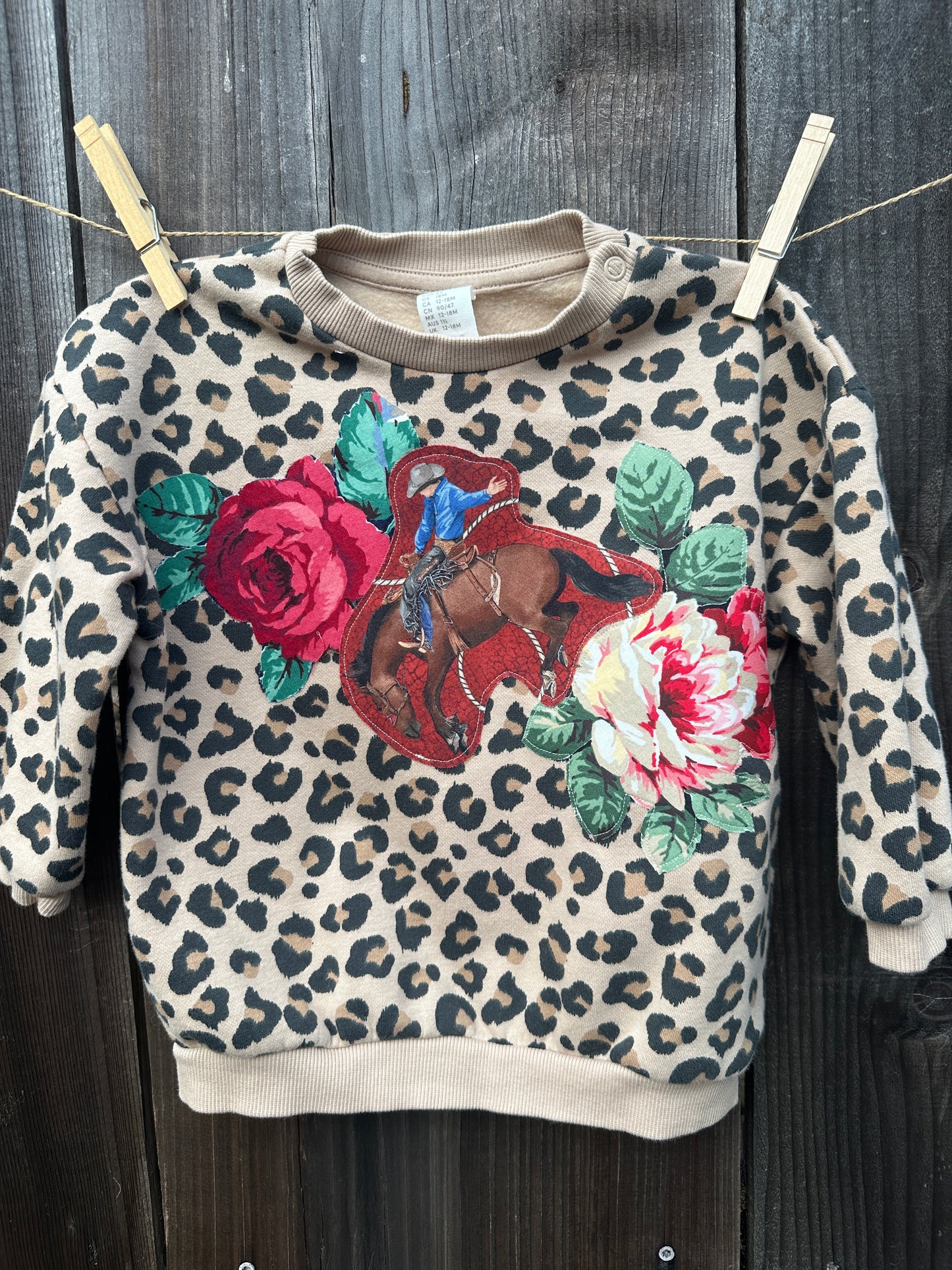 Leopard Bronc & Roses Sweatshirt, Size 18 mons.