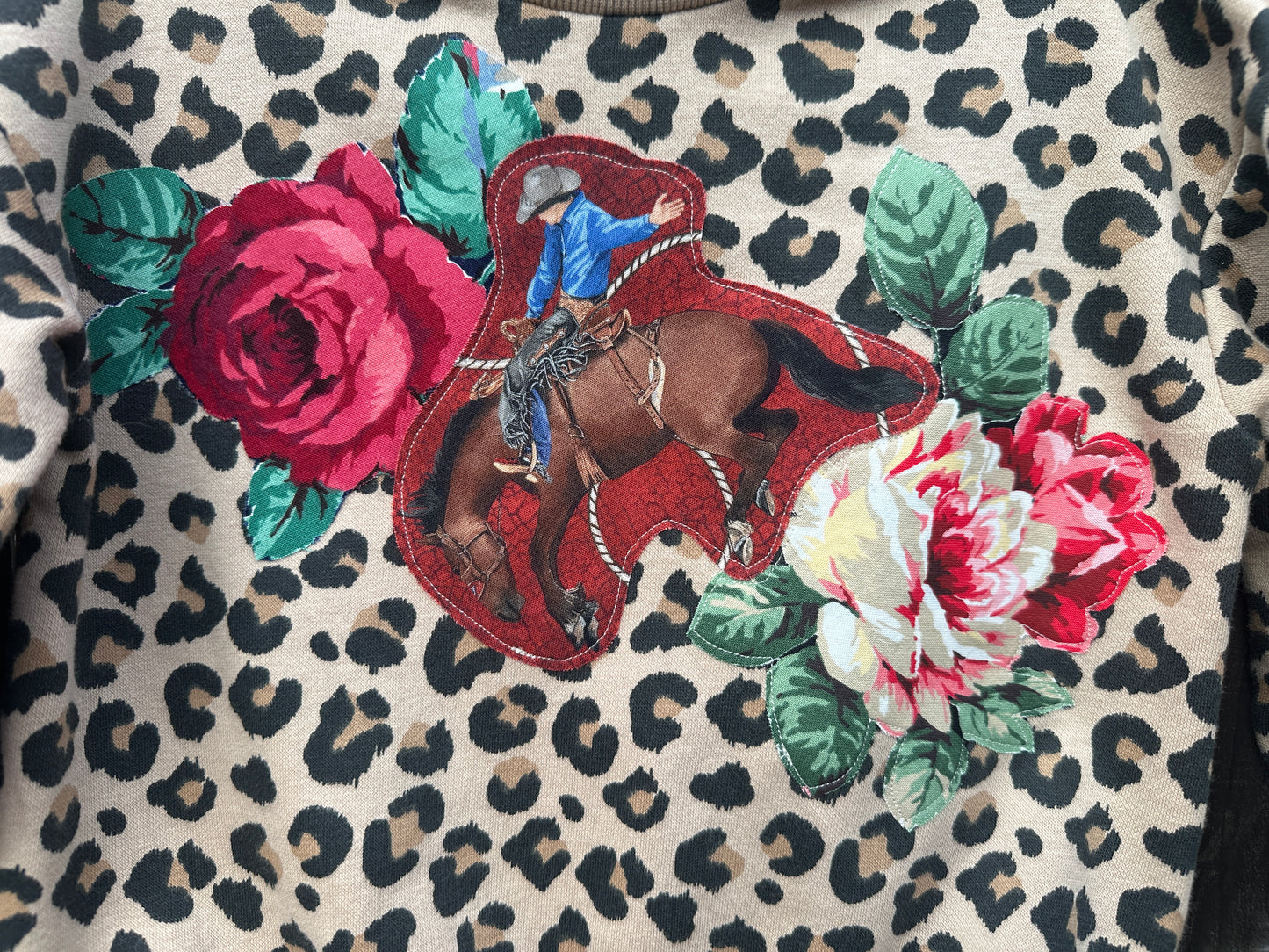 Leopard Bronc & Roses Sweatshirt, Size 18 mons.