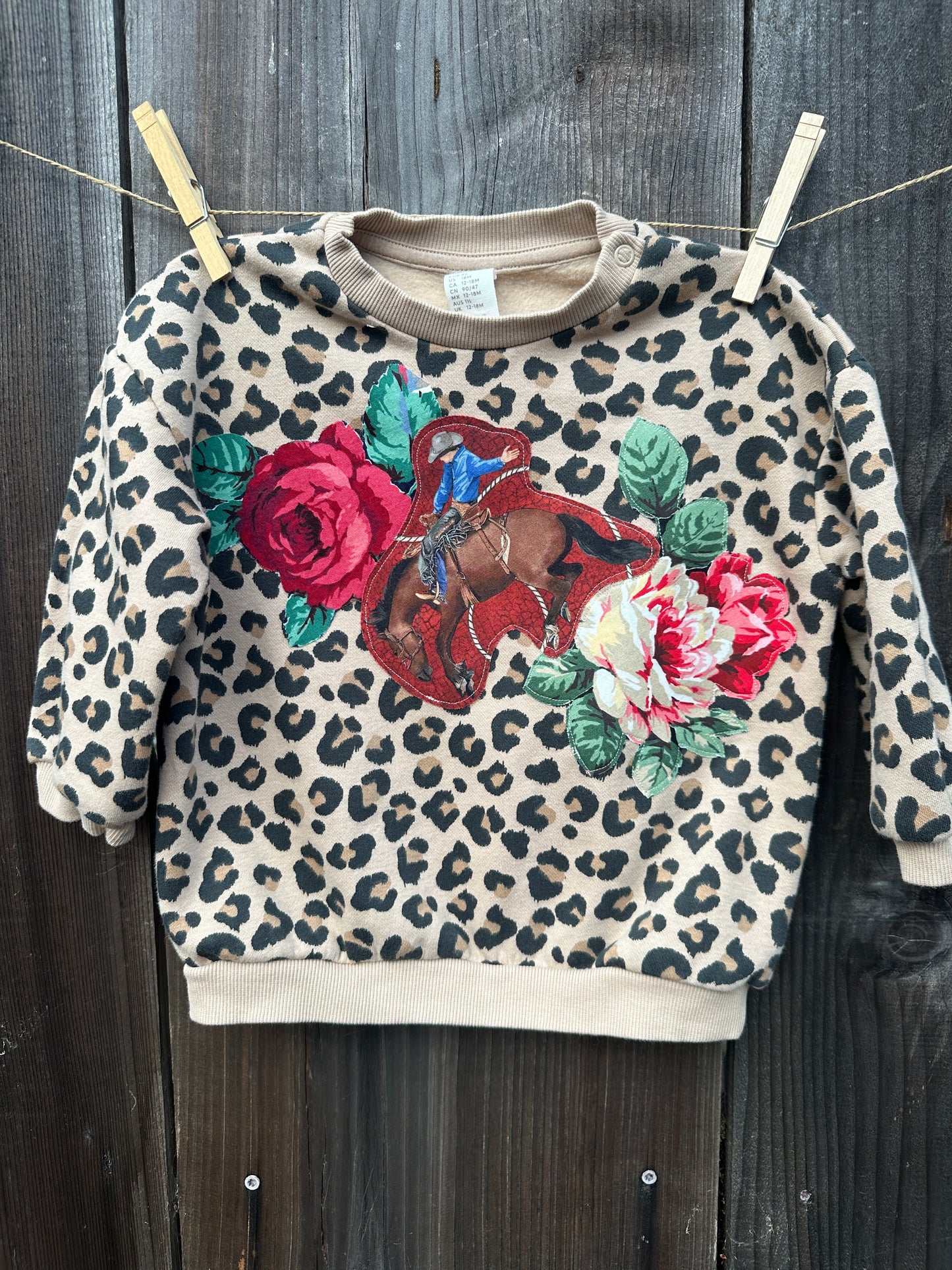 Leopard Bronc & Roses Sweatshirt, Size 18 mons.