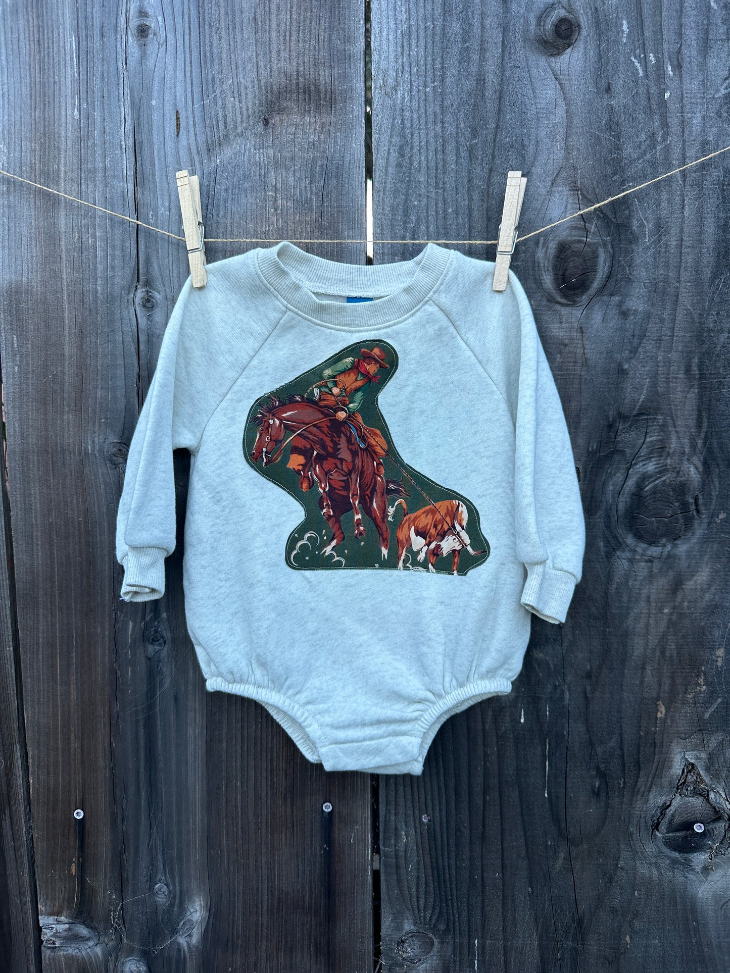 Vintage Cowboy Steer Roper Sweatshirt Onesie, Size 6-12 mons.