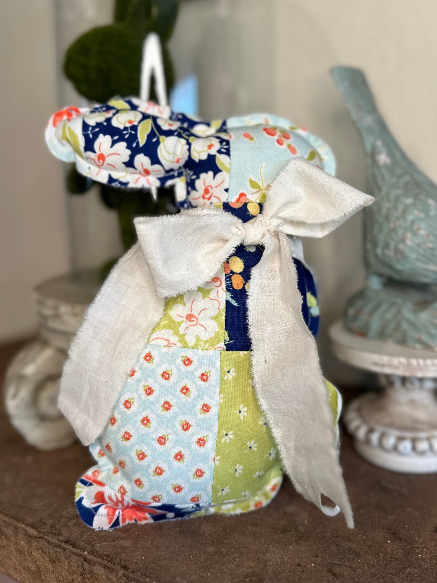 Quilted Blue and Green Easter Bunny with bow