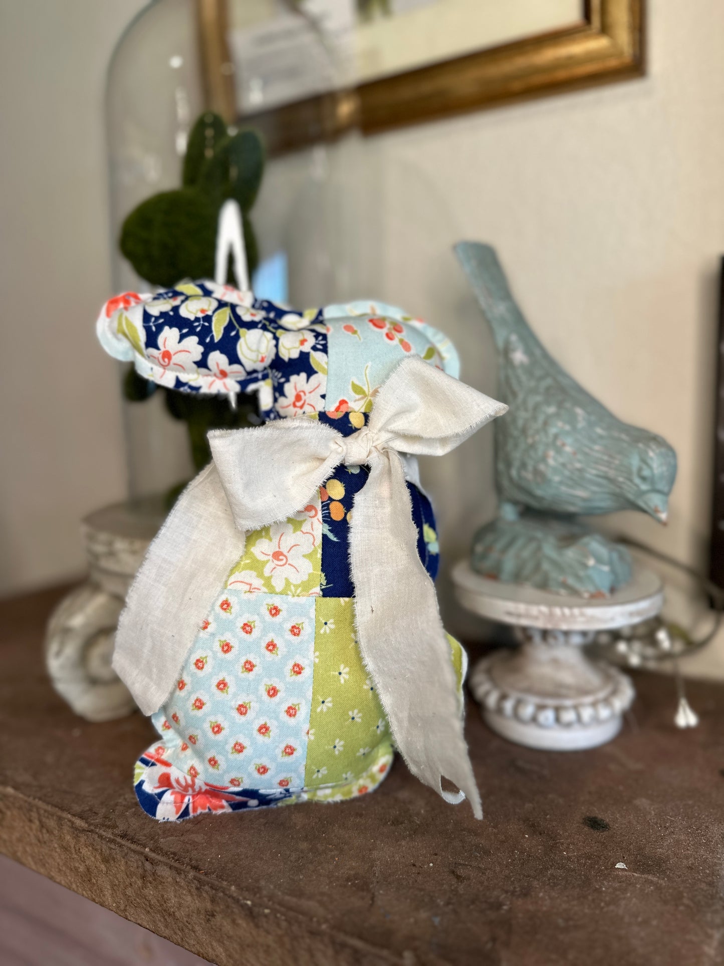 Quilted Blue and Green Easter Bunny with bow