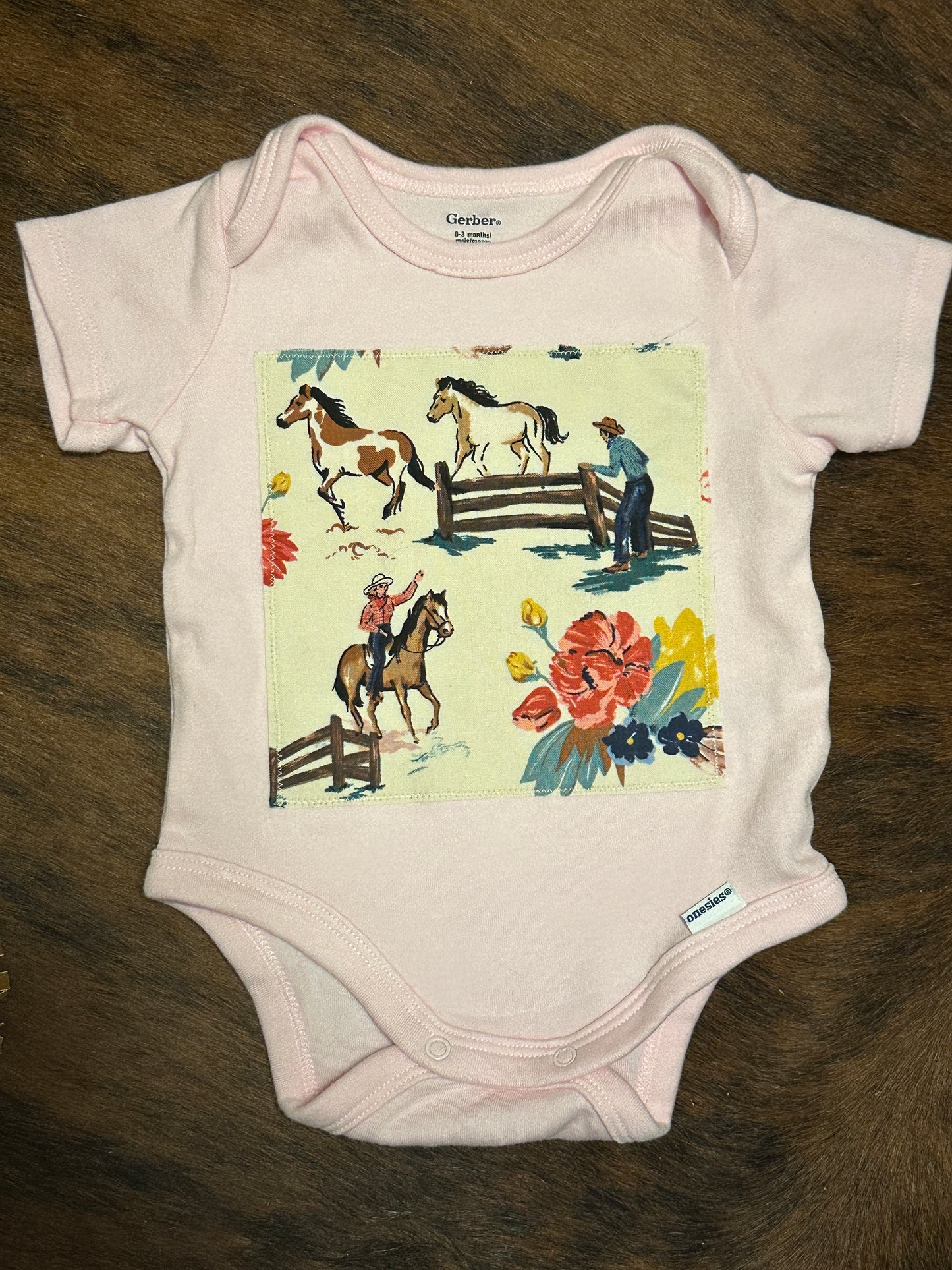 Floral Cowgirl Burp Cloth, Bib & Light Pink Onesie, Size 0-3 mons. Gift Bundle