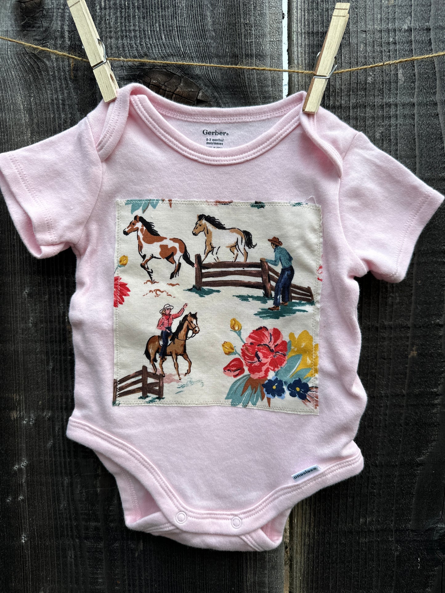 Floral Cowgirl Burp Cloth, Bib & Light Pink Onesie, Size 0-3 mons. Gift Bundle