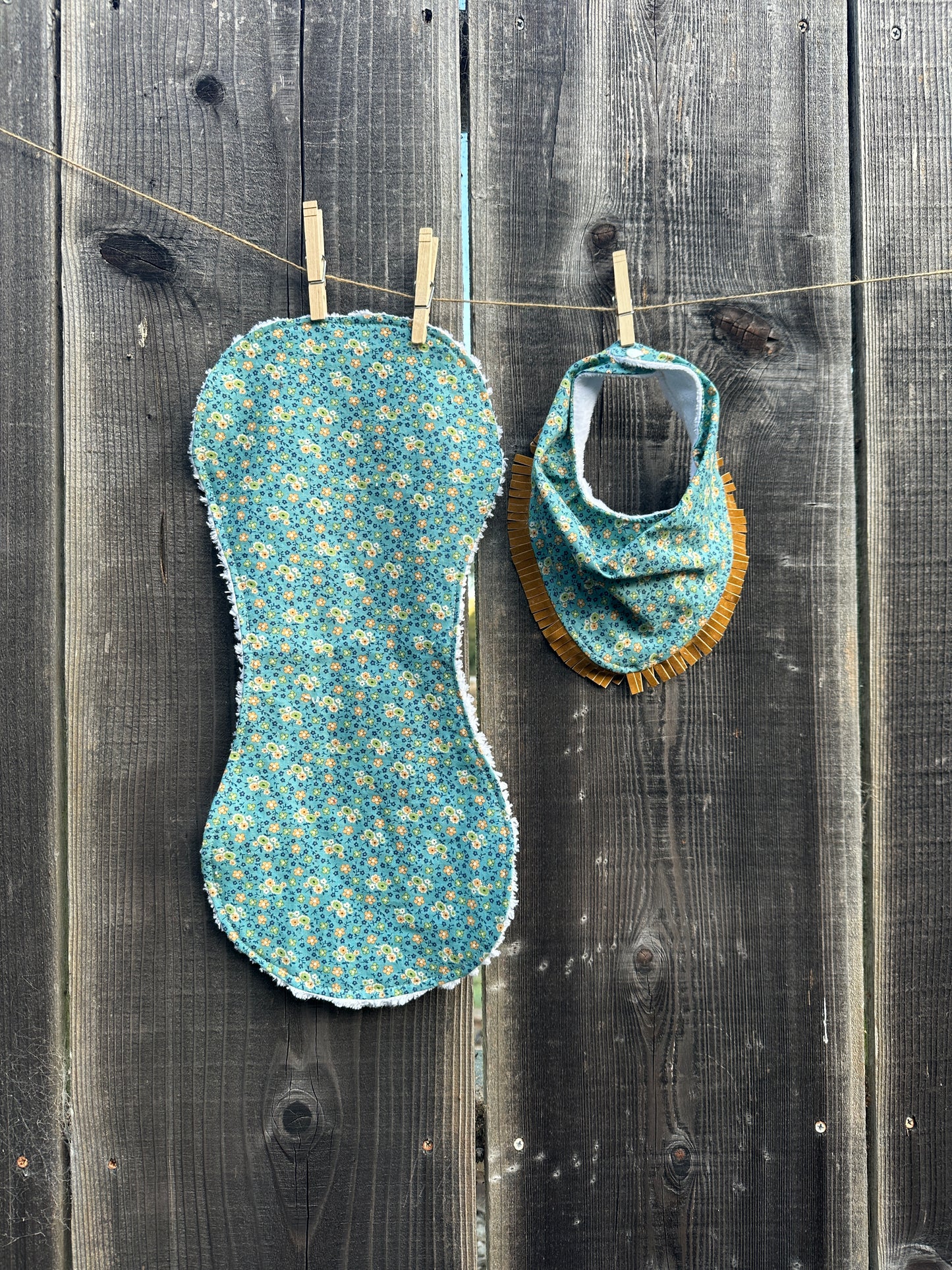 Tiny Blue Floral Print Bib & Burp Cloth Set