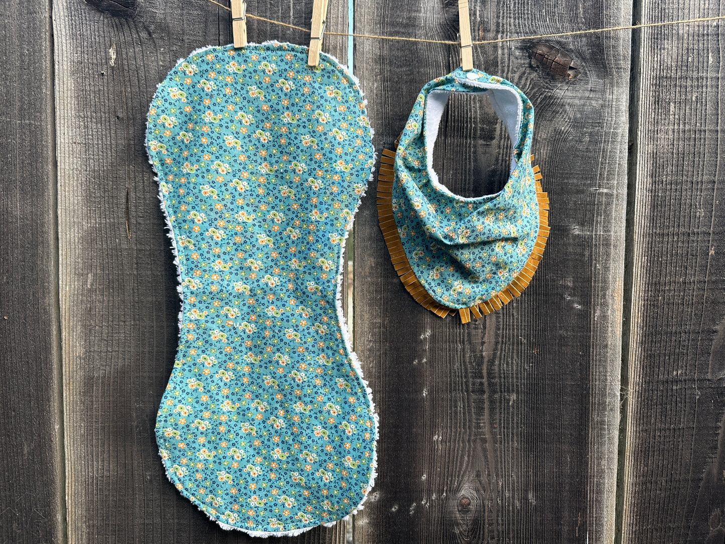 Tiny Blue Floral Print Bib & Burp Cloth Set