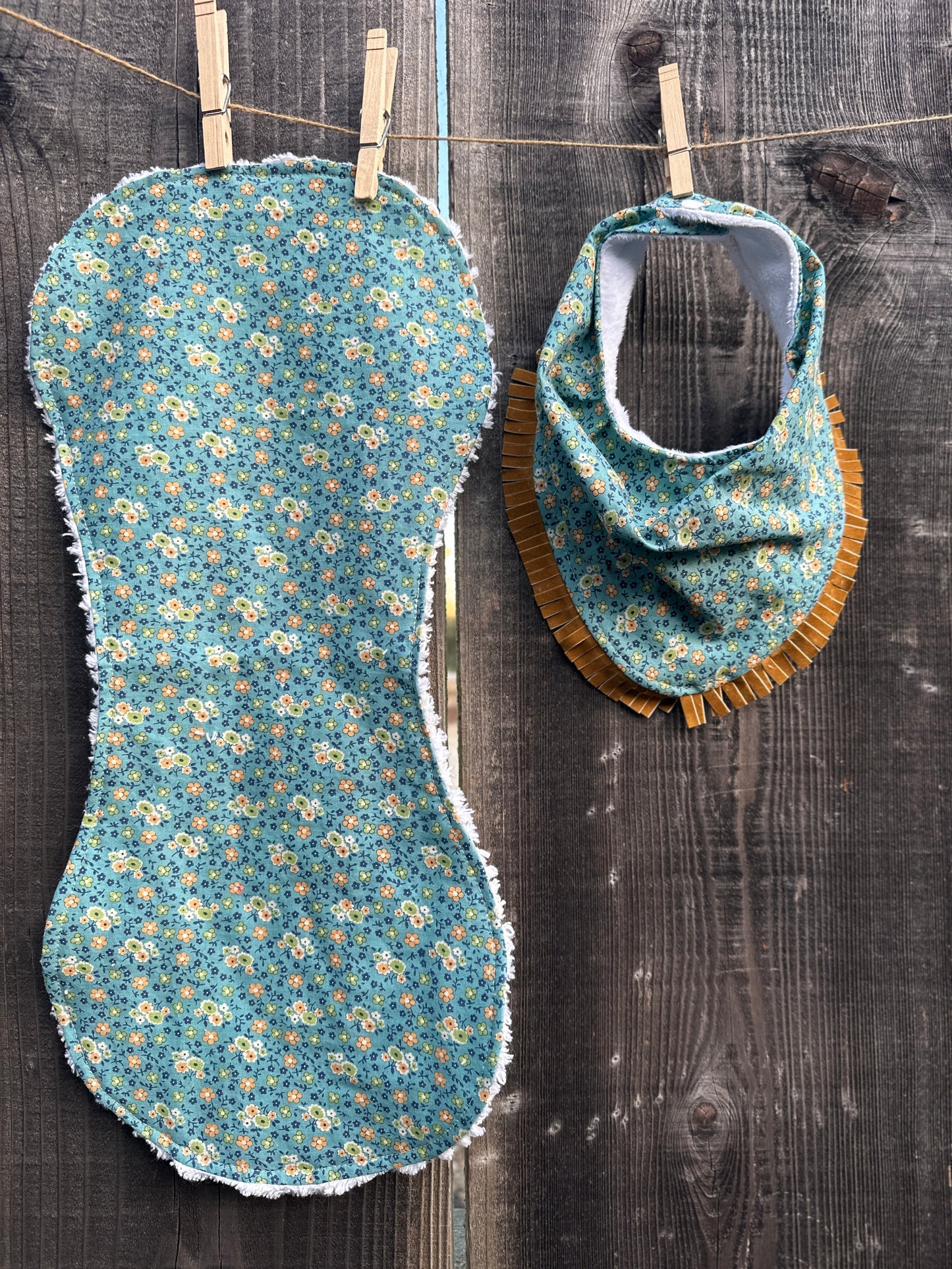 Tiny Blue Floral Print Bib & Burp Cloth Set