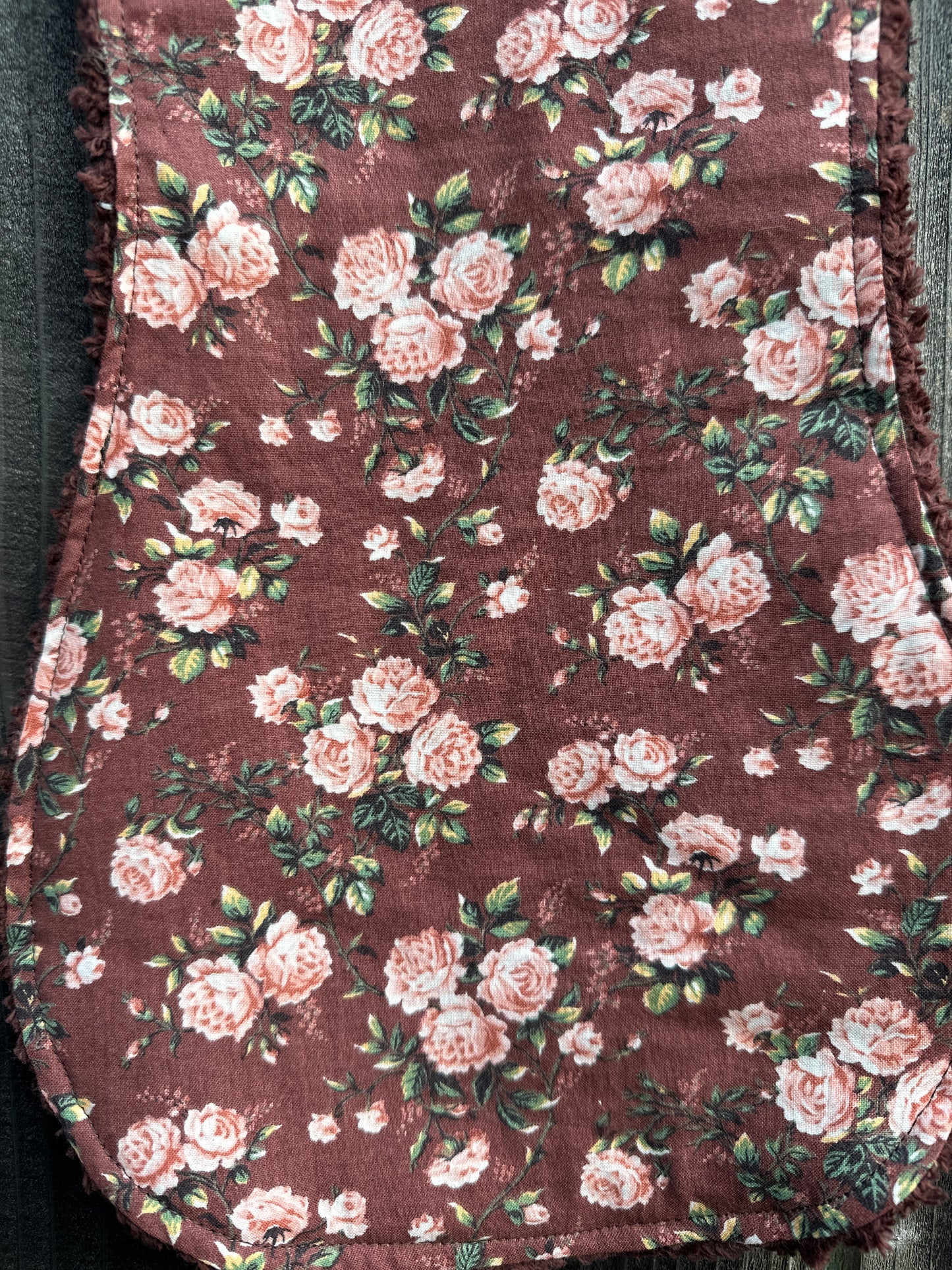 Romantic Pink Roses on Brown Bib & Burp Cloth Set