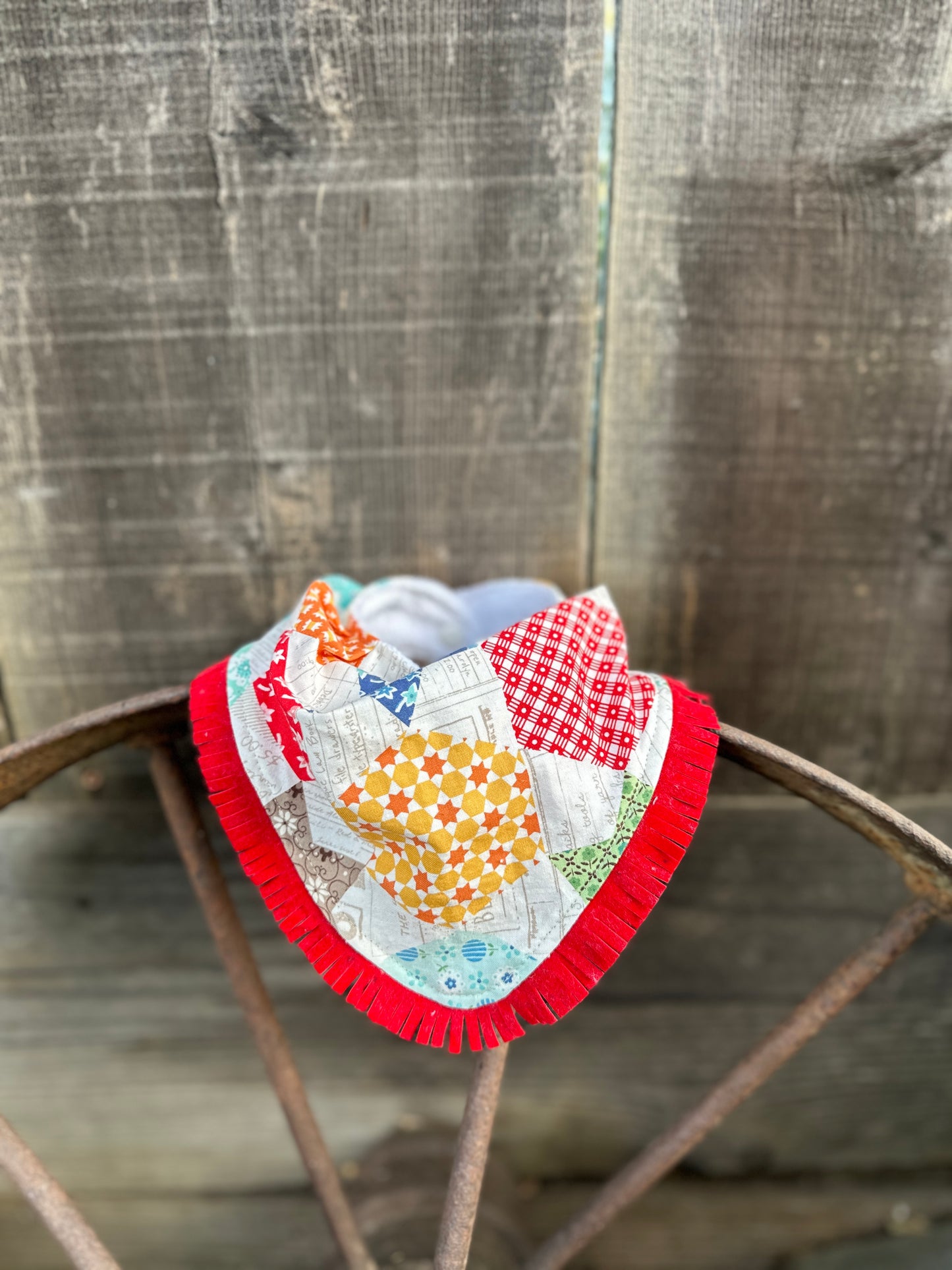 Bright Vintage Quilt Pattern Bib & Burp Cloth Set