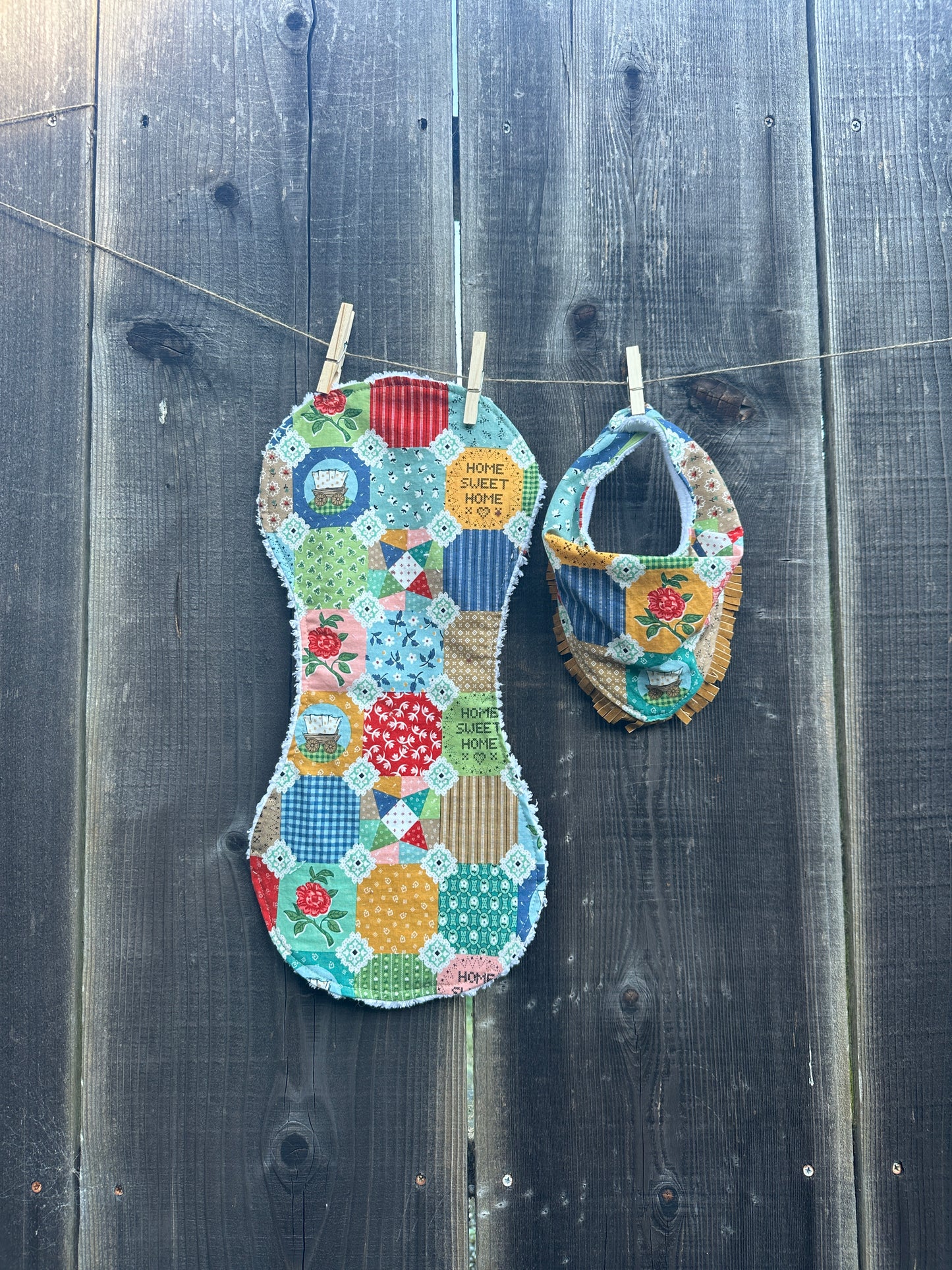 Frontier Quilted Print Bib & Burp Cloth Set