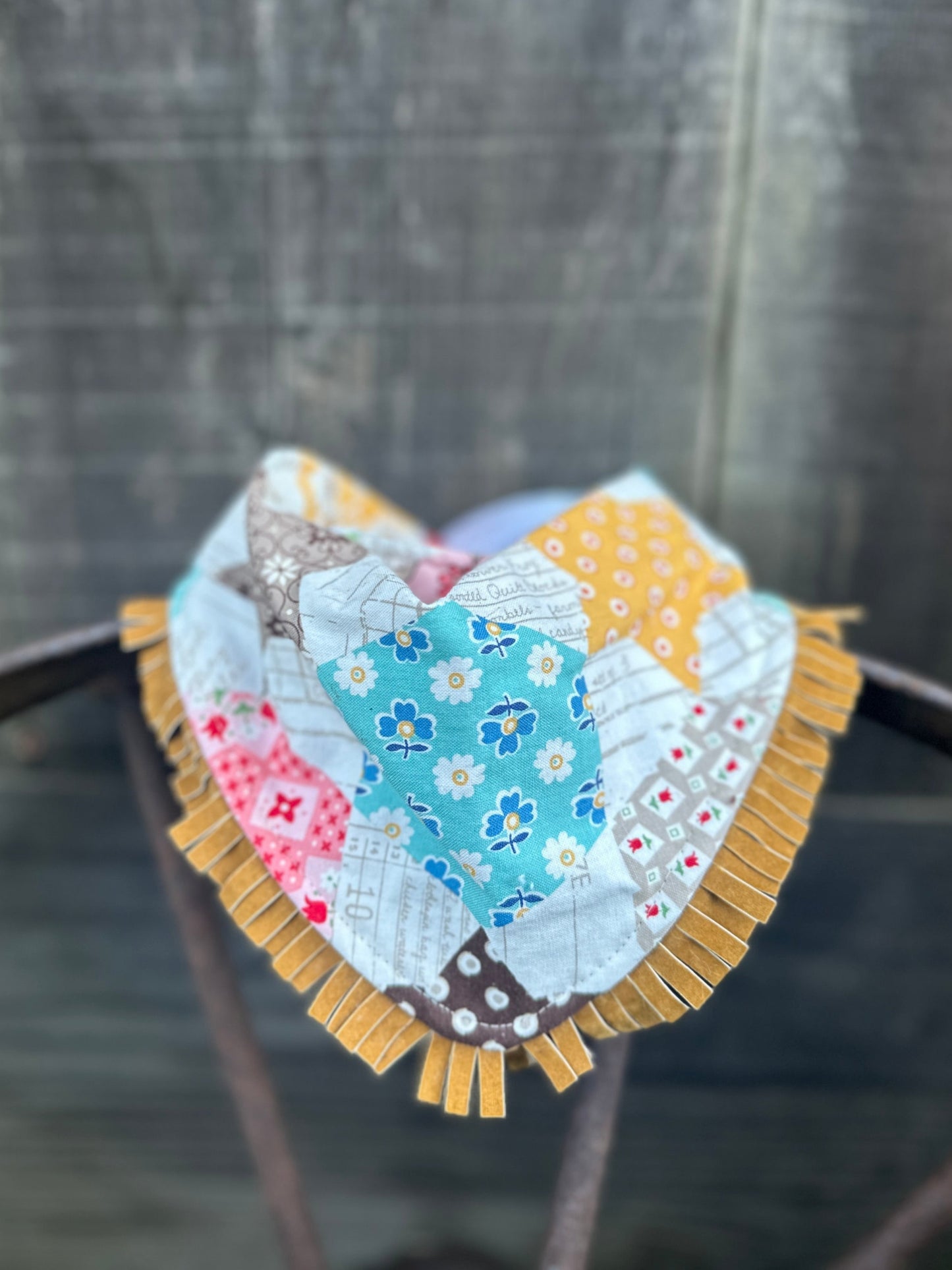 Bright Vintage Quilt Pattern Bib & Burp Cloth Set