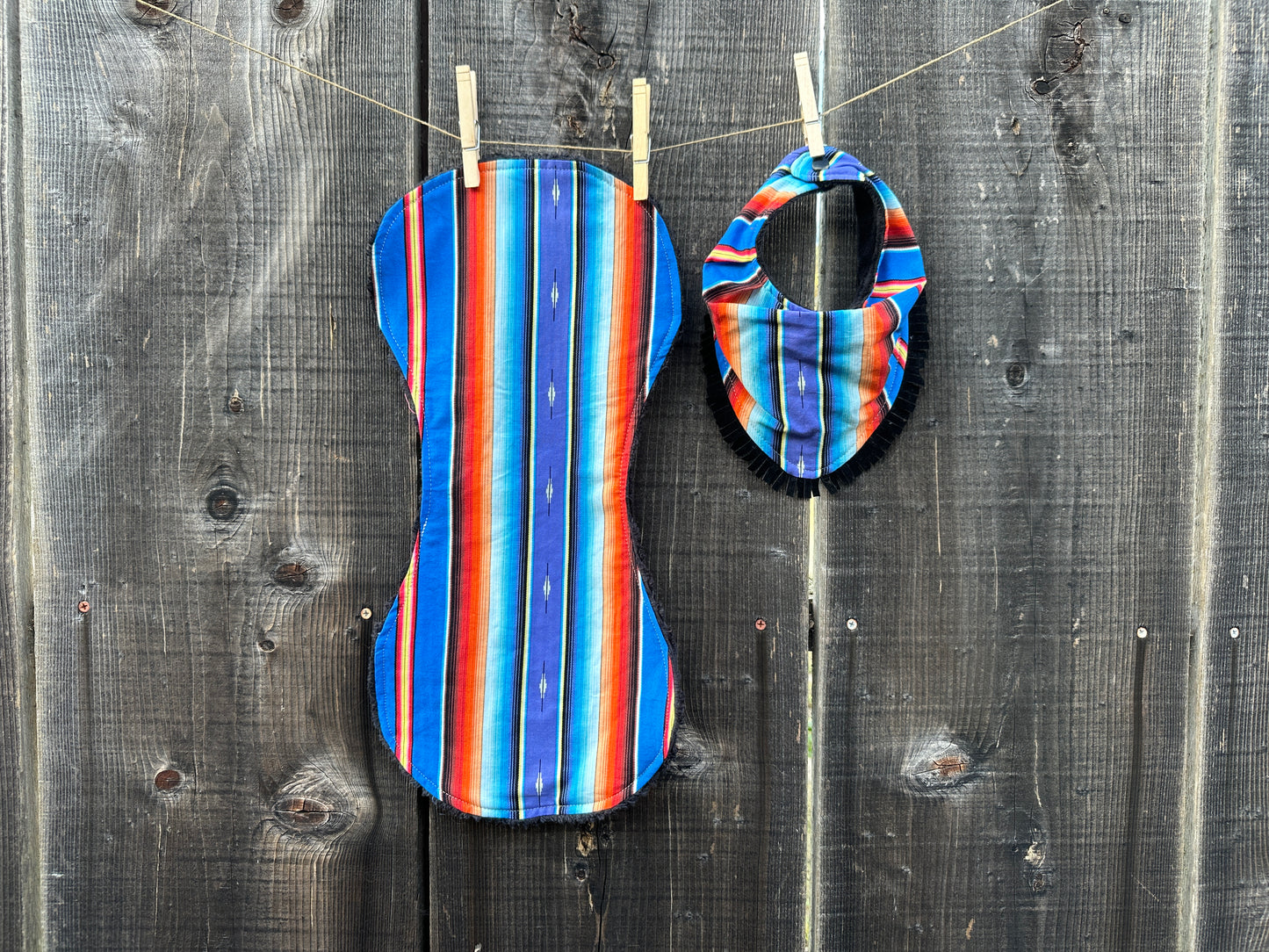 Blue and Orange Bright Serape Bib & Burp Cloth Set