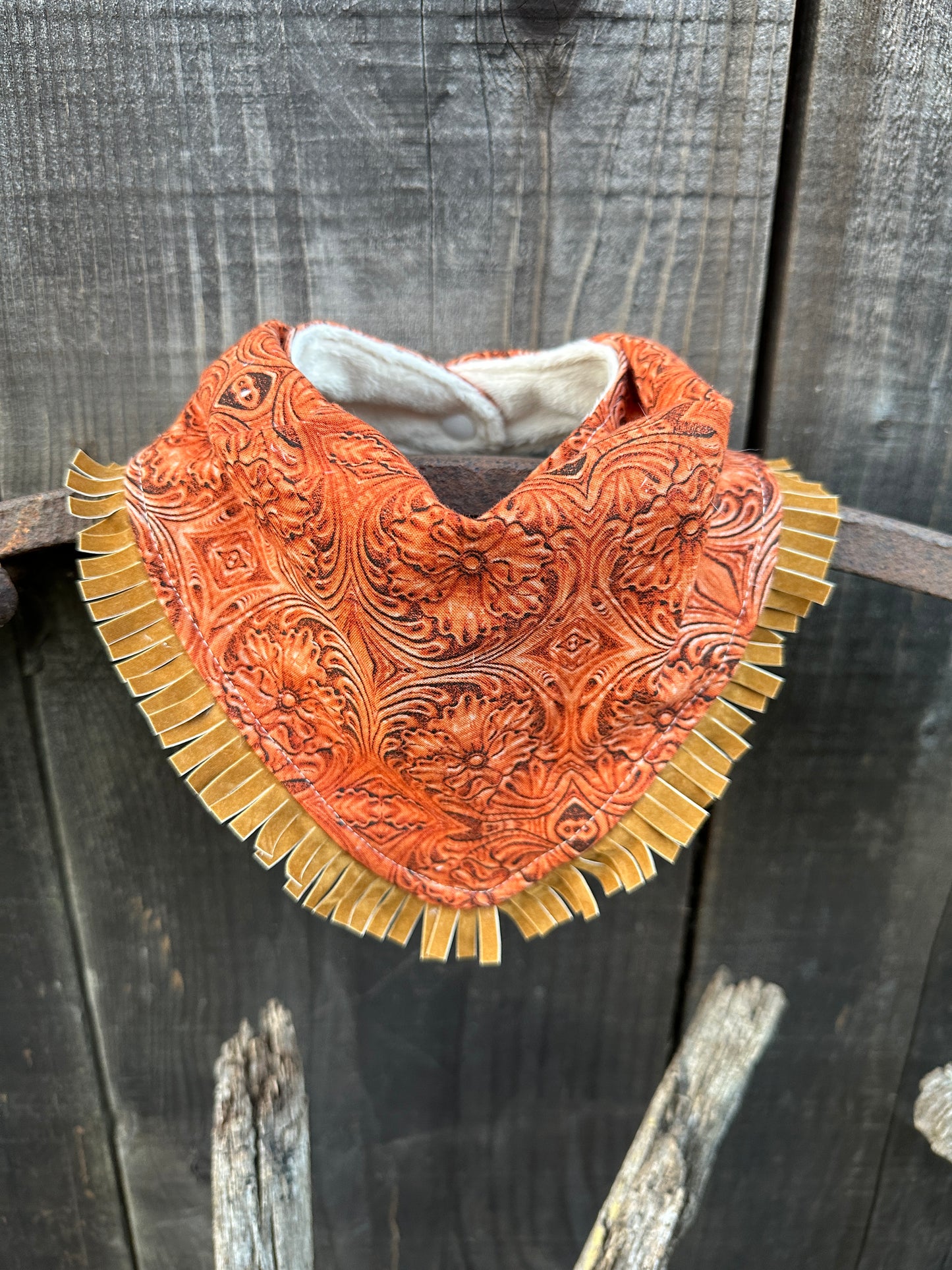 Light Tooled Leather Look Buckaroo Baby Bib