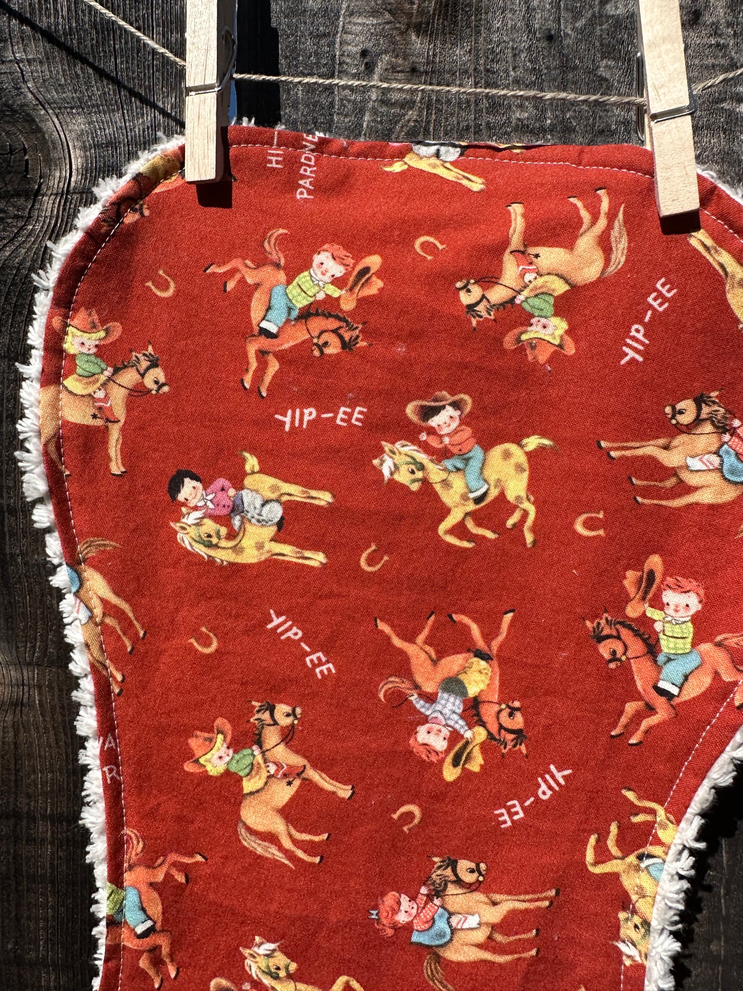 Rust Red Yip-Ee Vintage Cowboy Print Bib/Burp Cloth Set