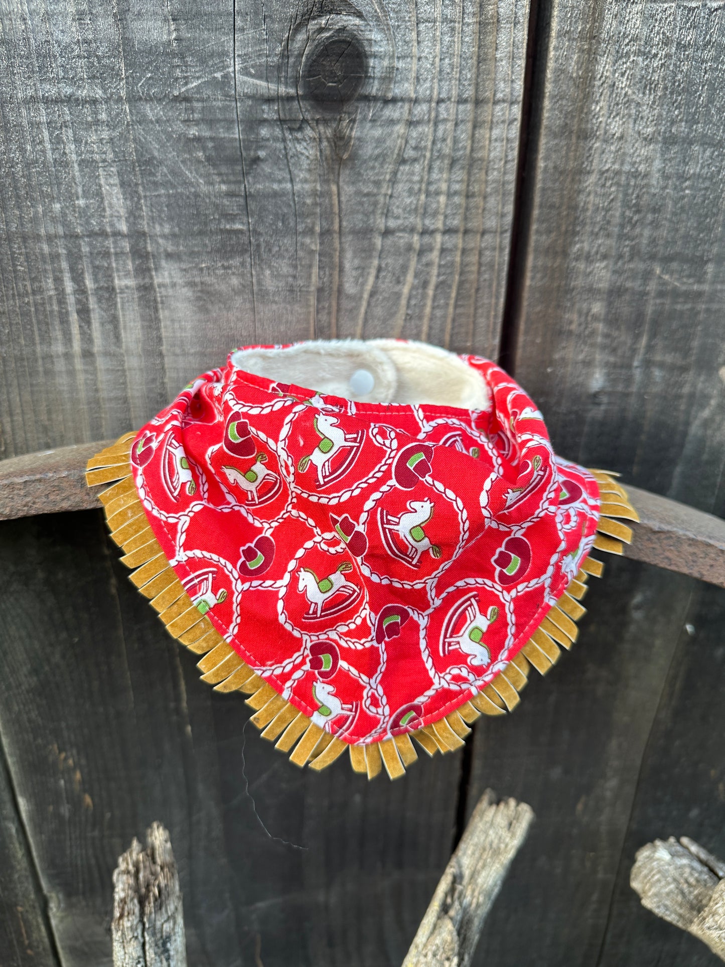 Red Rocking Horse and Ropes Buckaroo Baby Bib