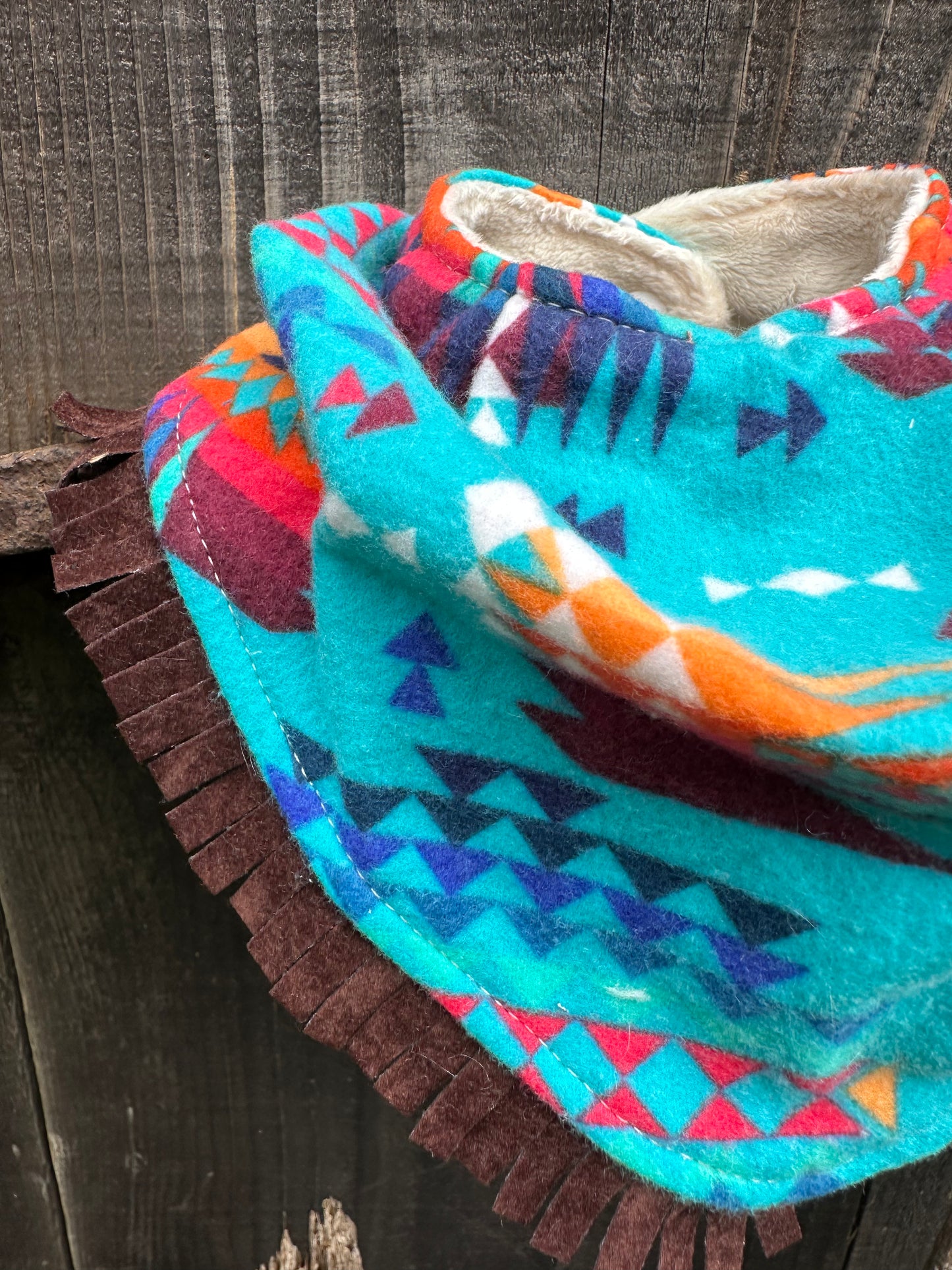 Turquoise Southwestern Geometric Flannel Buckaroo Baby Bib