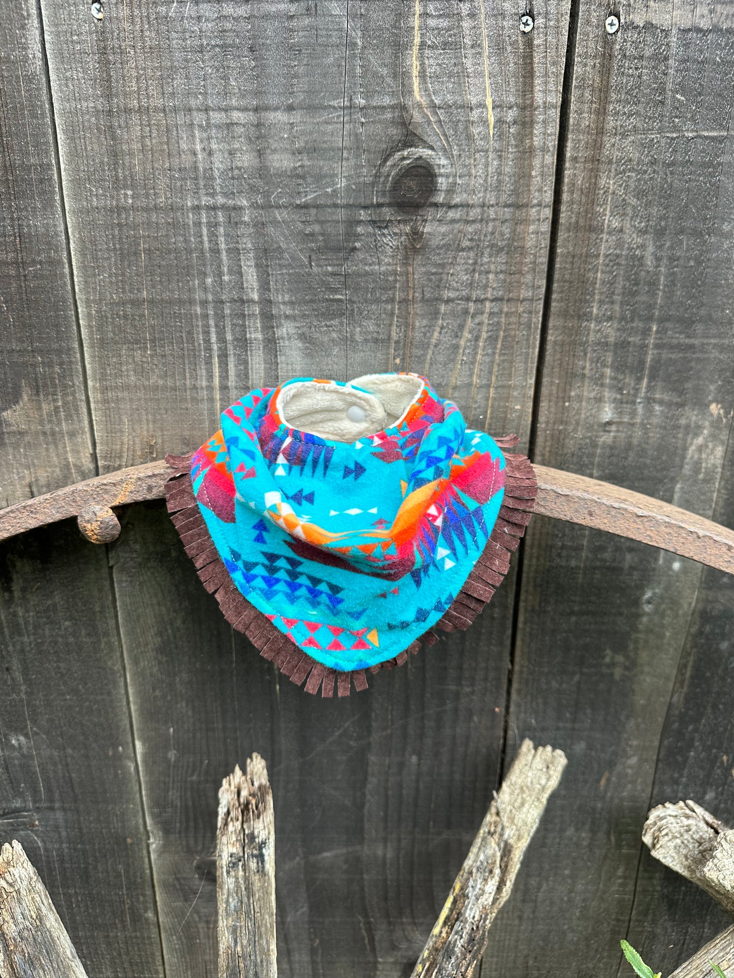 Turquoise Southwestern Geometric Flannel Buckaroo Baby Bib
