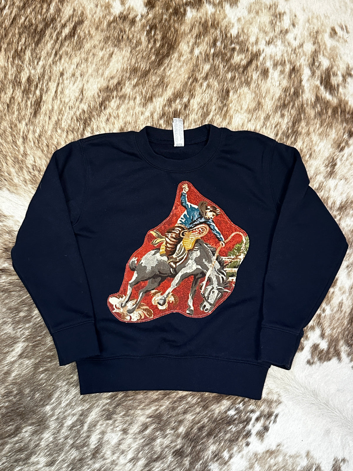 Bronc Rider & Cactus on Navy Sweatshirt, Size 5/6T