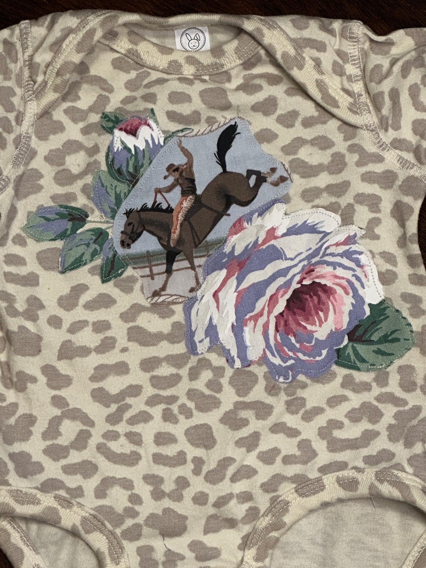 Light Leopard Bronc Rider & Roses, Size 6 mons.