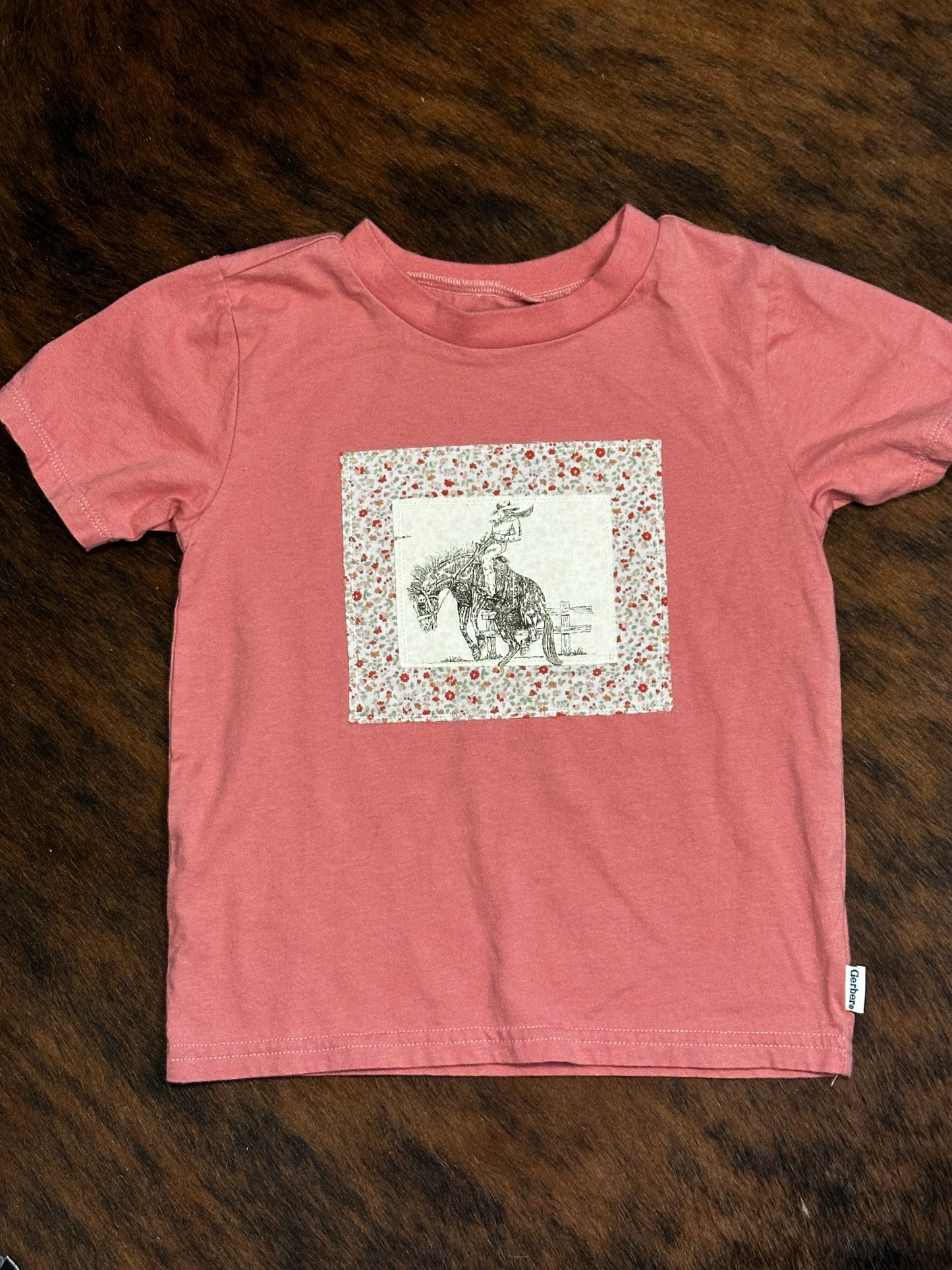 Cowgirl Bronc Rider with Petite Floral Print on Pink Tee, Size 4T