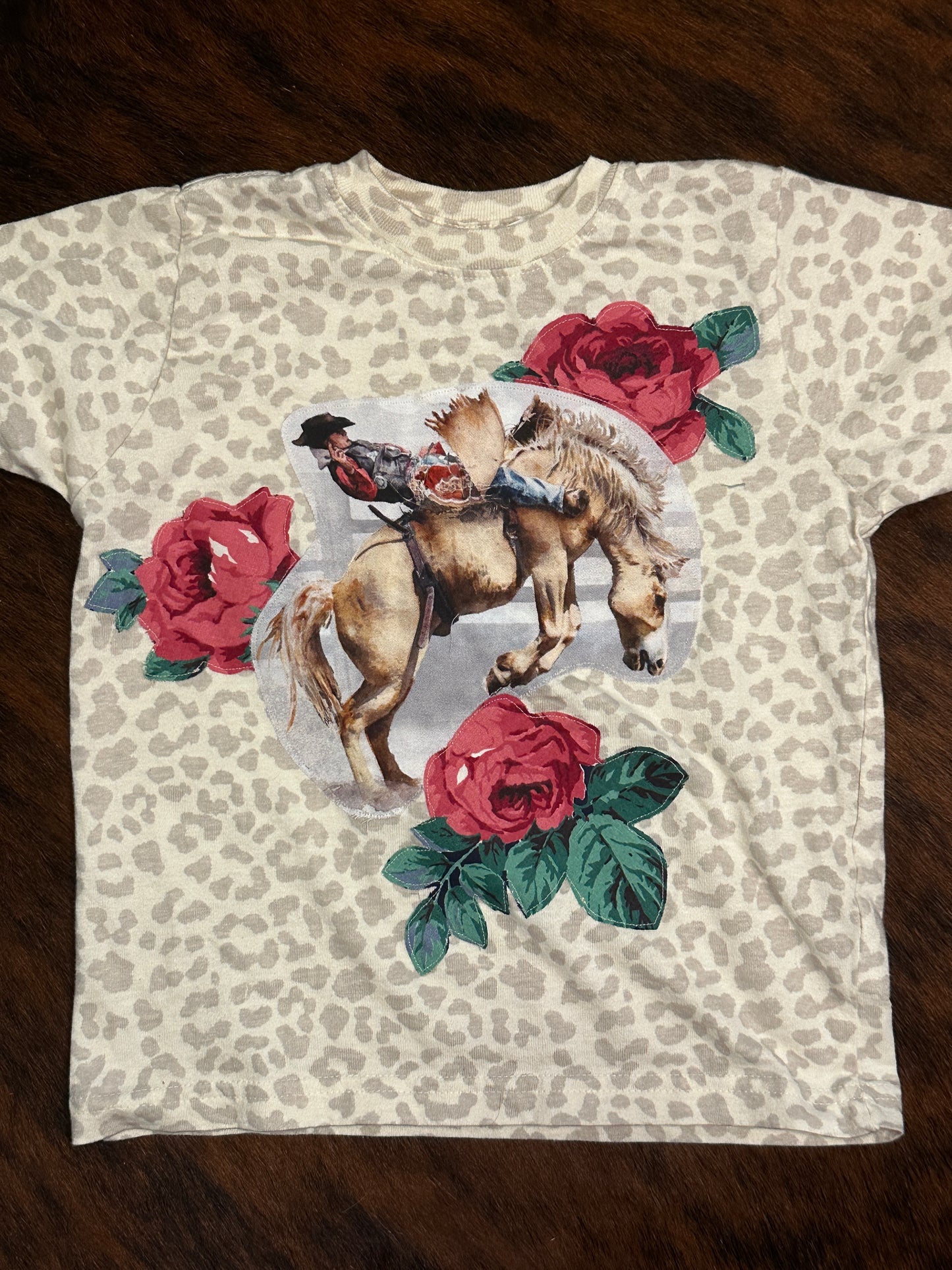 Bareback Rider & Roses on Light Leopard Tee, Size 4T