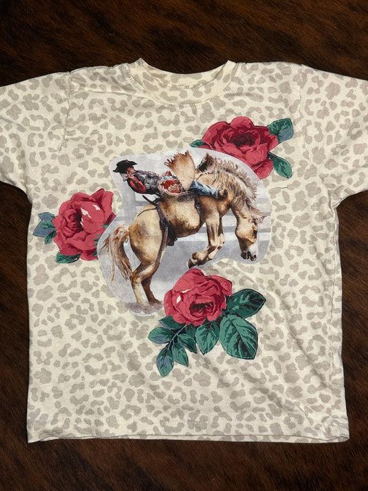 Bareback Rider & Roses on Light Leopard Tee, Size 4T