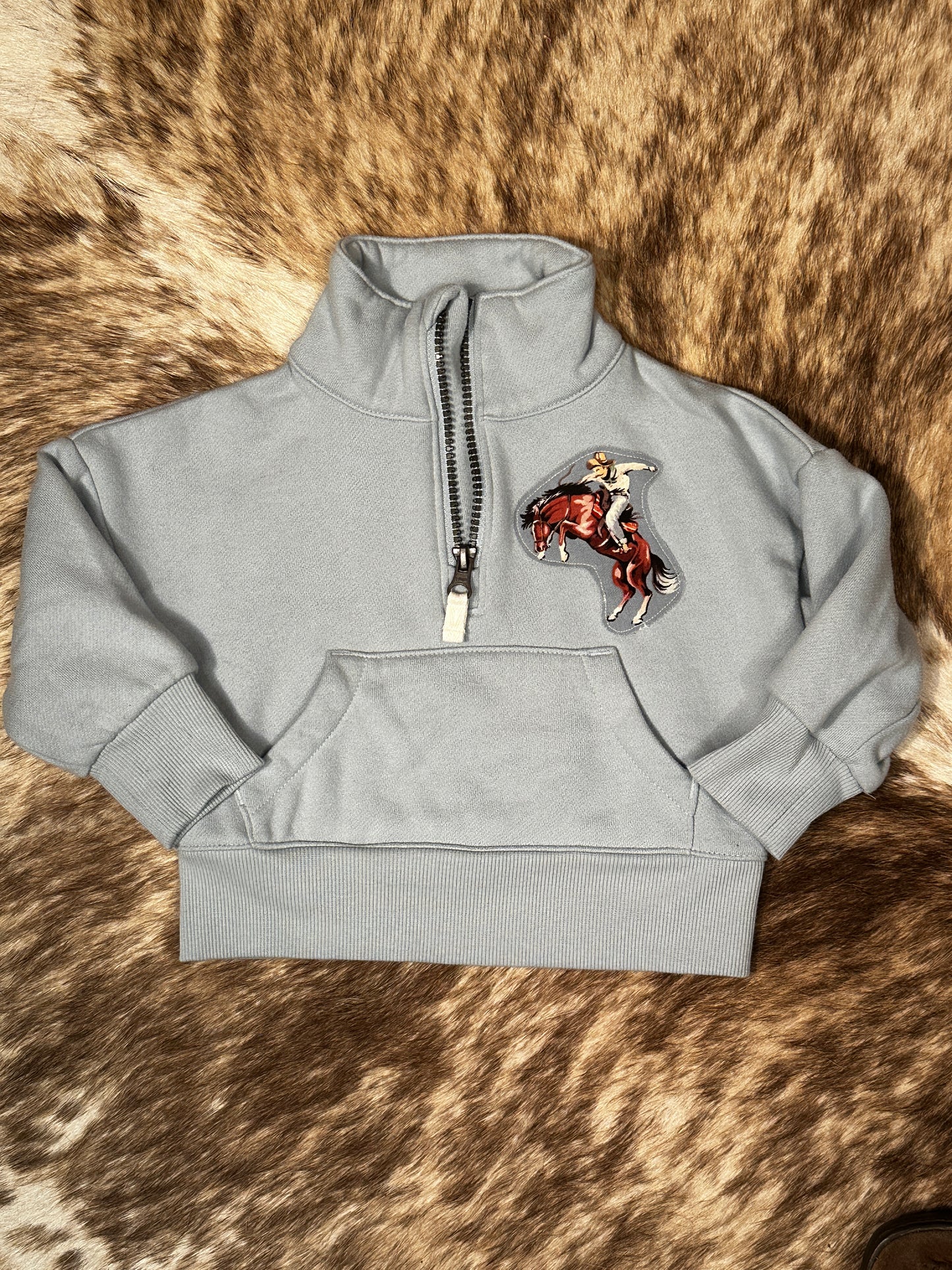 Quarter Zip Light Blue Bronc Sweatshirt, Size 18 mons.