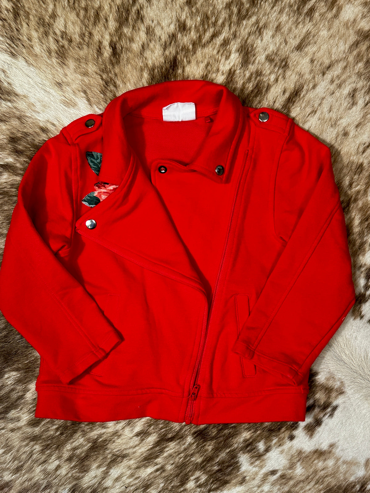 Cowgirl & Roses on Coral Knit Motorcycle Jacket, Size 4T