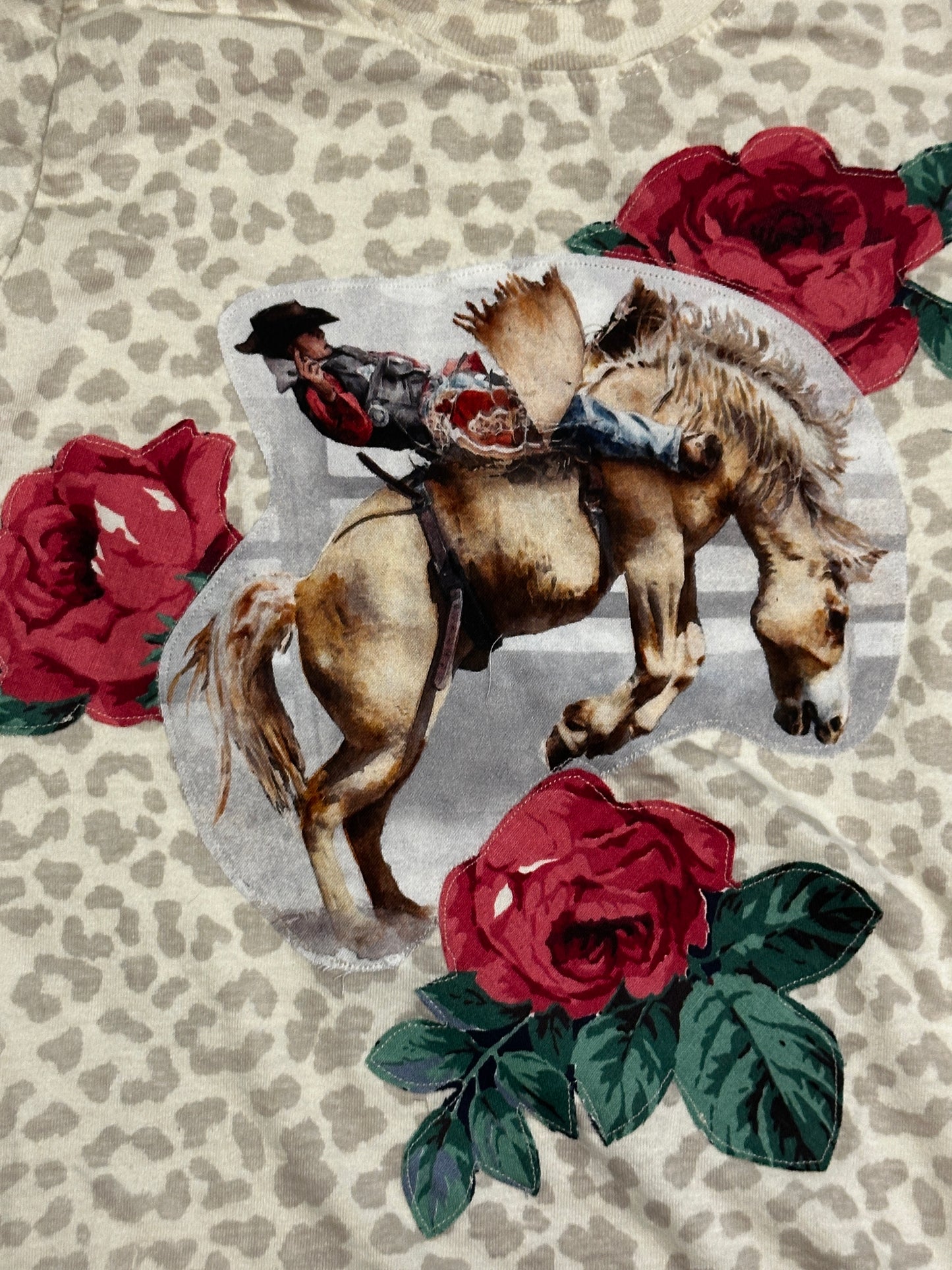 Bareback Rider & Roses on Light Leopard Tee, Size 4T
