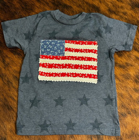 Lace Flag on Navy Star Tee, Size 2T