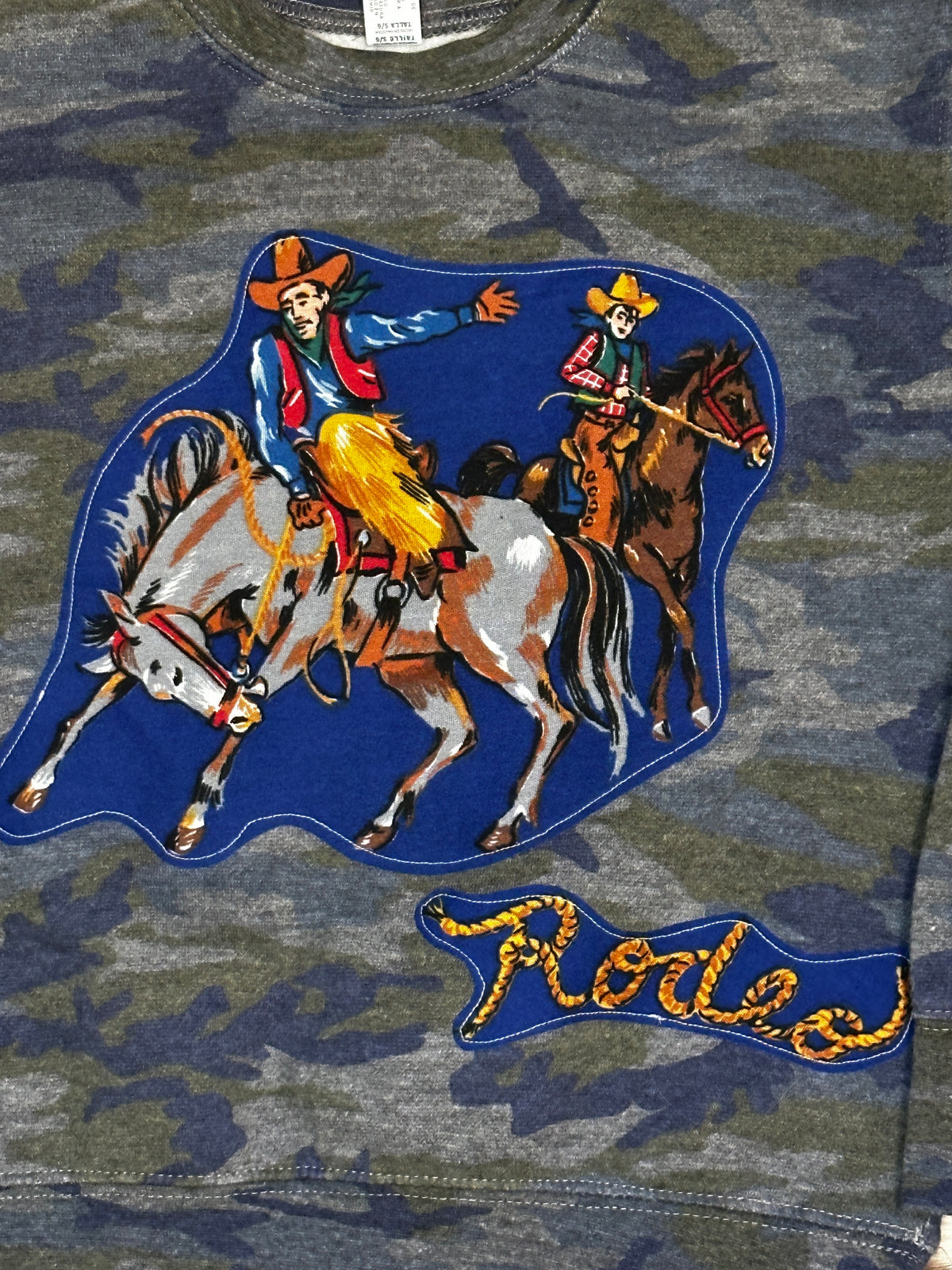 Cowboys & Bronc on Camo Sweatshirt, Size 5/6T