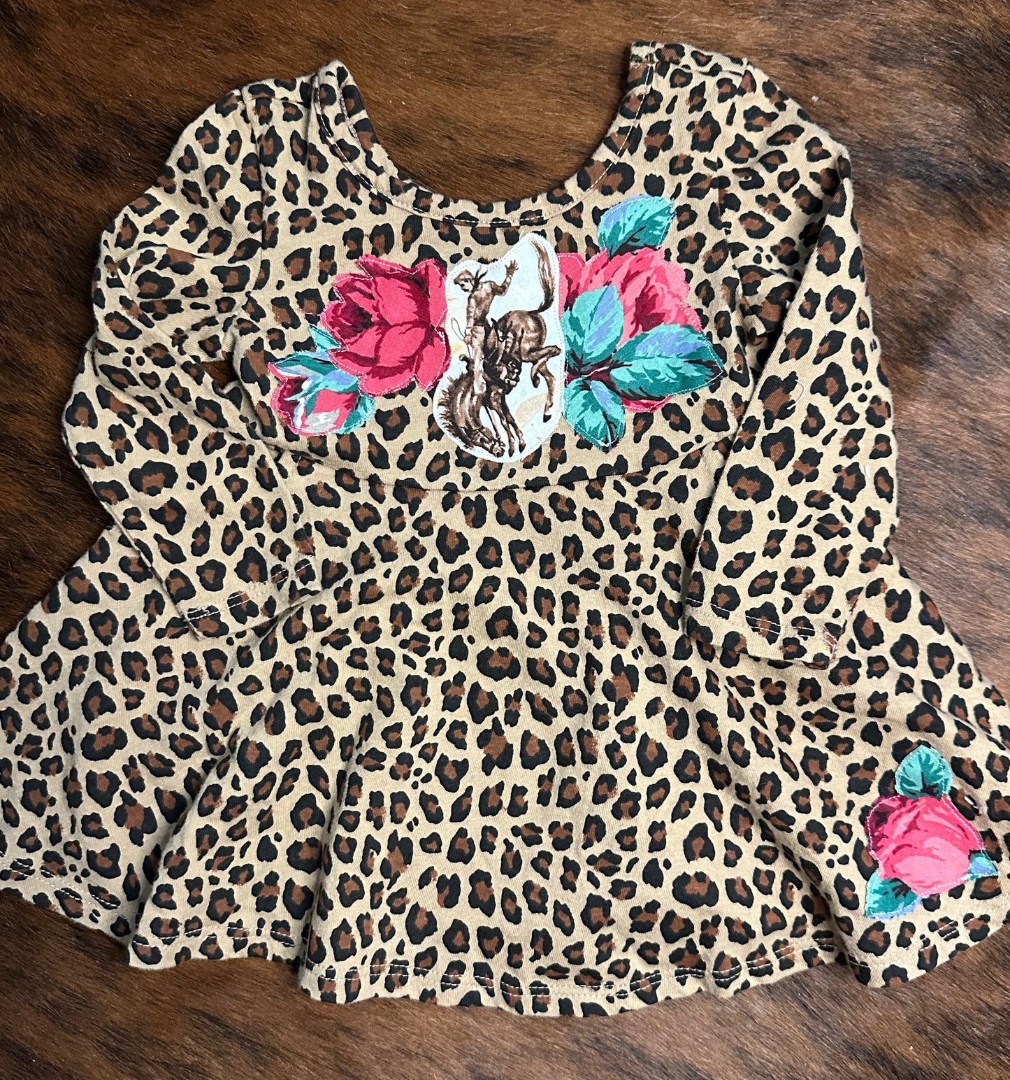 Bronc & Roses on Leopard Twirl Dress, Size 12-18 mons.