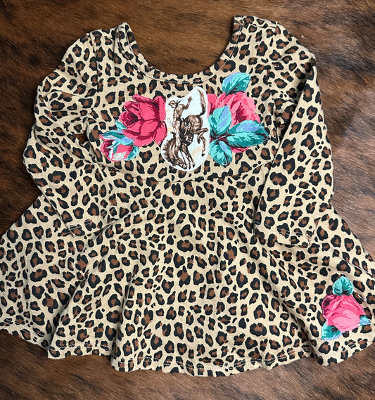 Bronc & Roses on Leopard Twirl Dress, Size 12-18 mons.