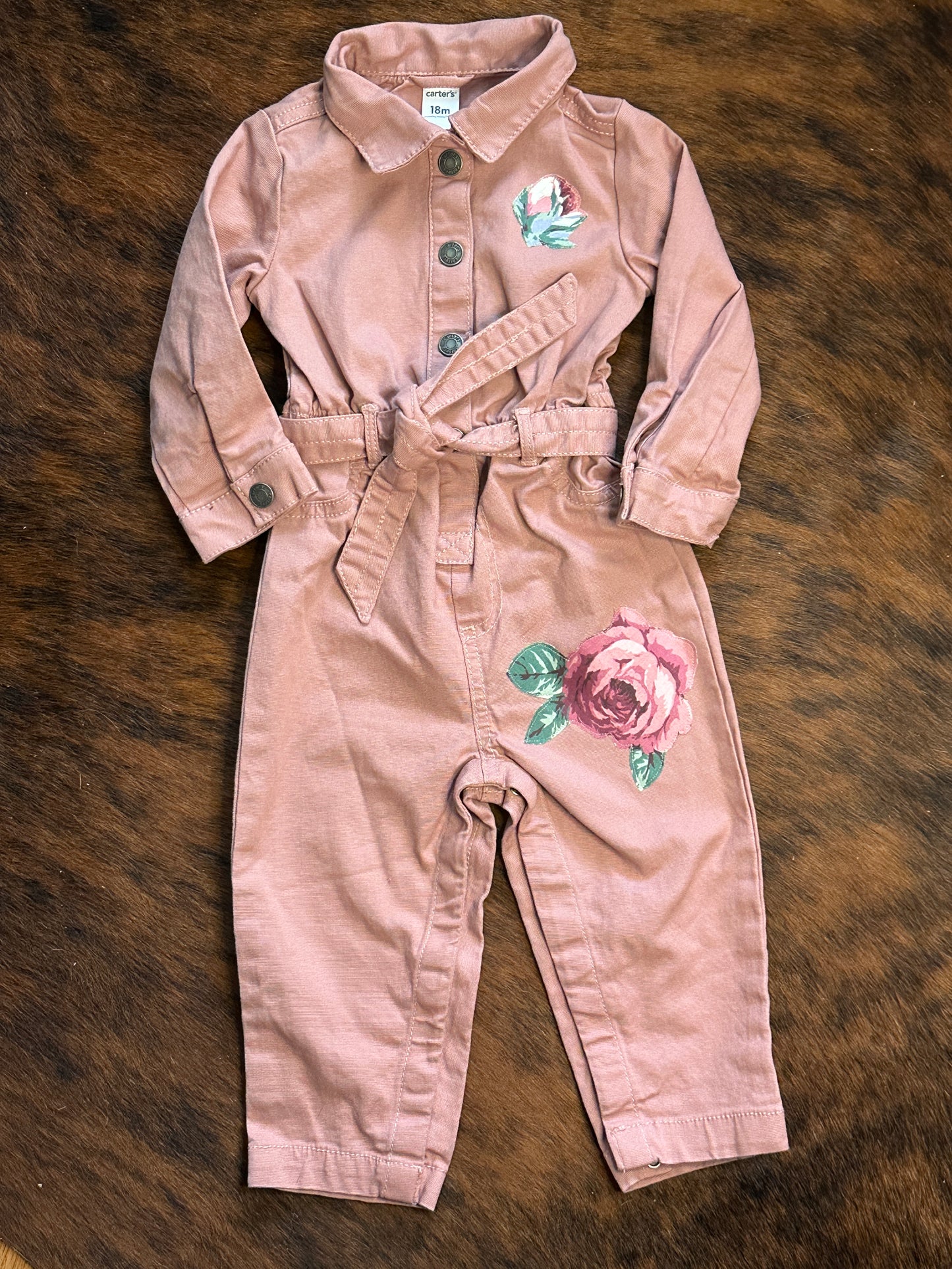Horse Portrait and Roses on Pink Jumpsuit, Size 18 mons. #3