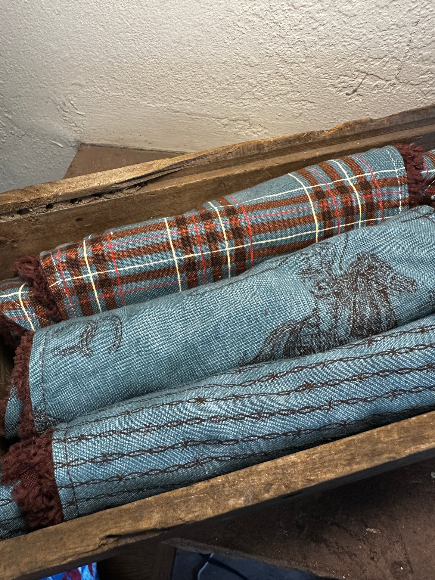 Turquoise Western Scenes Buckaroo Baby Bibs Burp Cloth BUNDLE