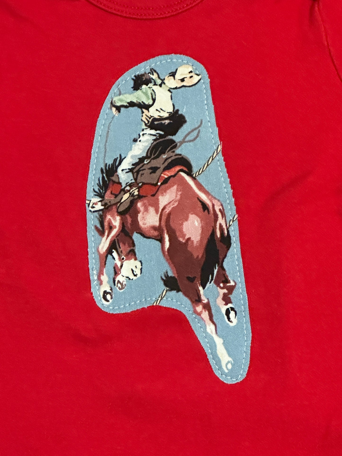 Bucking Bronc Red Onesie, Size 12 mons.