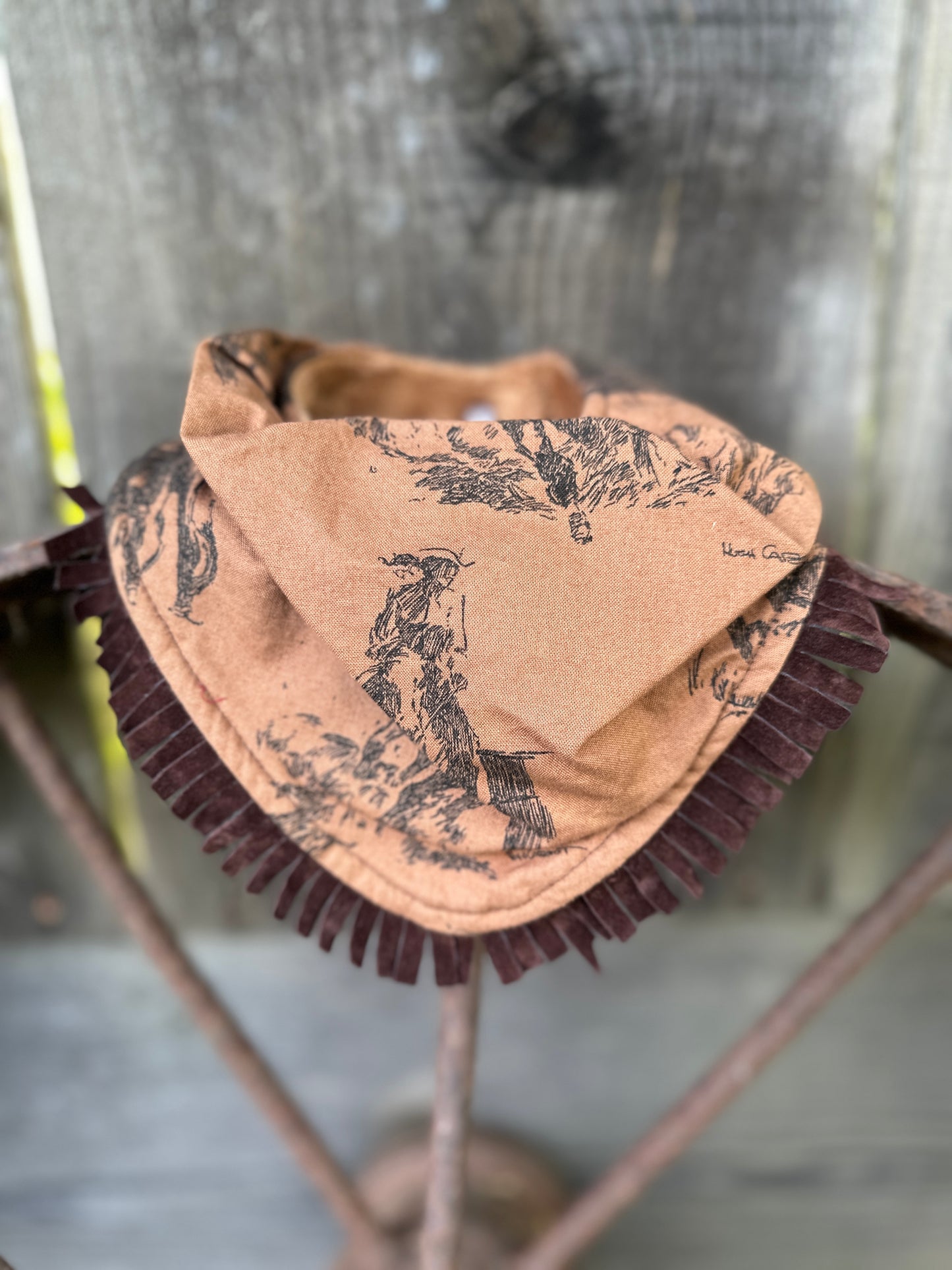 Barrel Racer Sketch on Brown Buckaroo Baby Bib