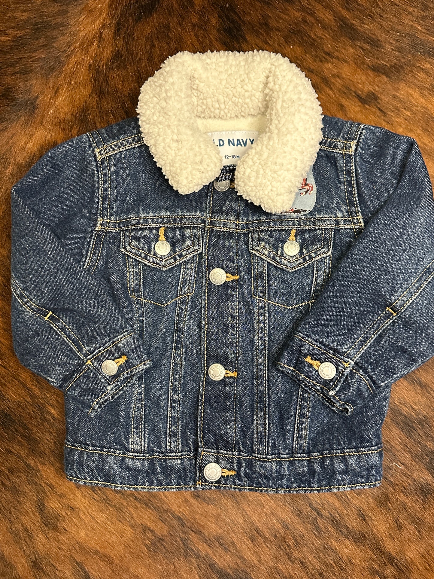 Vintage Bronc Rider on Denim Sherpa Lined Jacket, Size 12-18 mons.