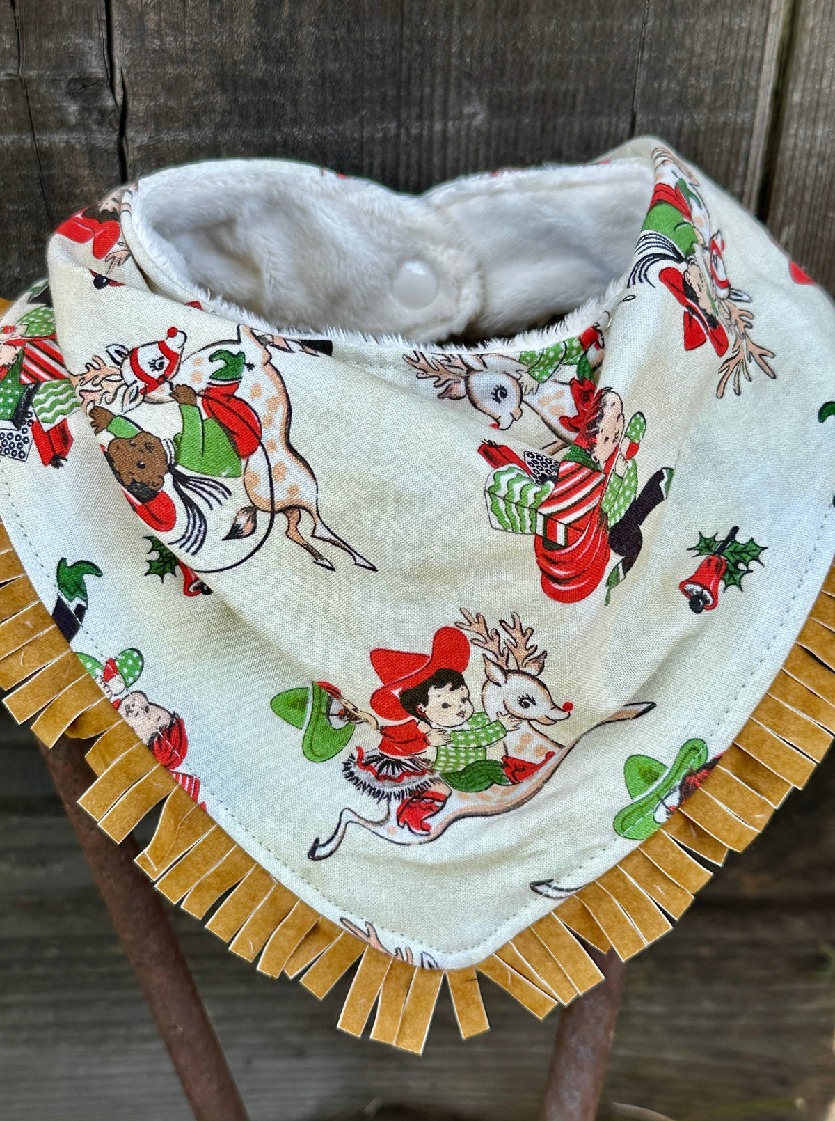 Riding Rudolph Vintage Print Christmas Bib