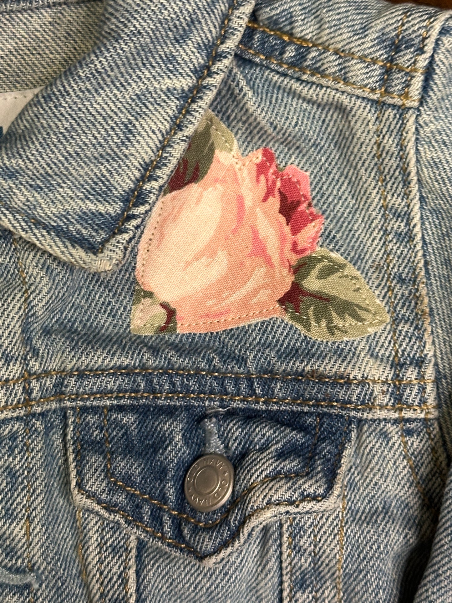 Denim Jacket with Horse Portrait and Pastel Roses, Size 18-24 mons.