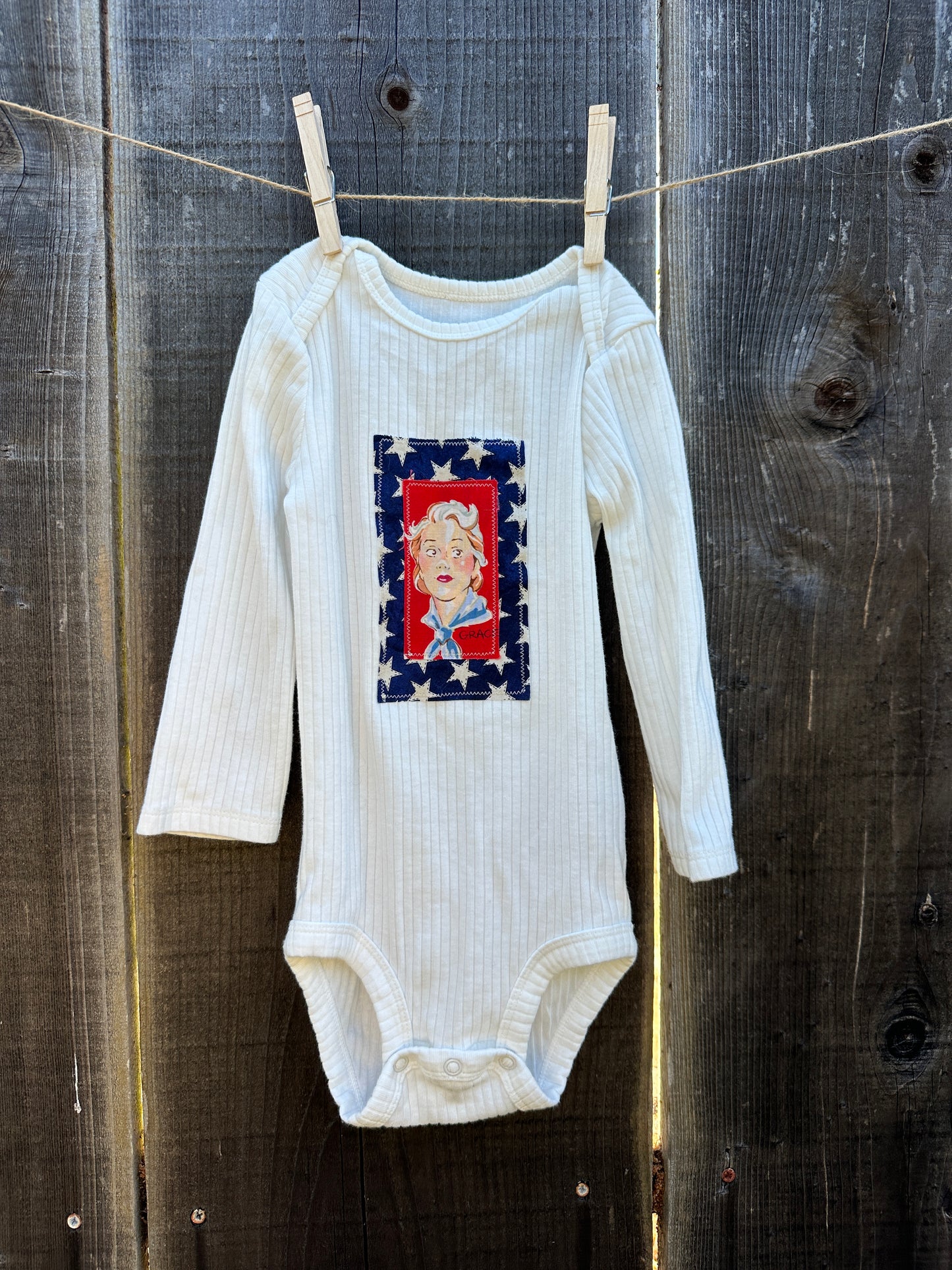 Cowgirl Grace Americana Ribbed Onesie, Size 18 mons.