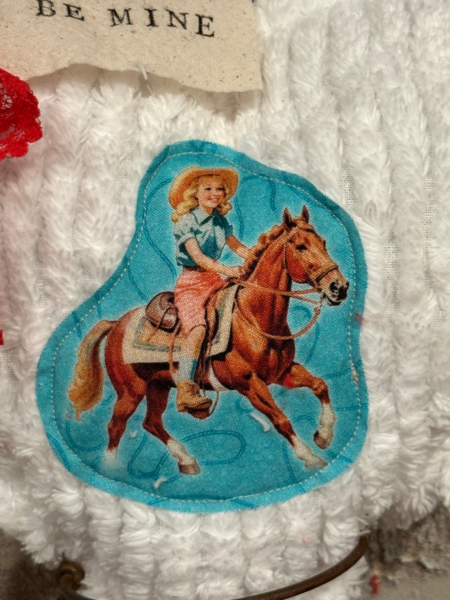 WHITE Chenille Plushie Cowgirl Heart #2