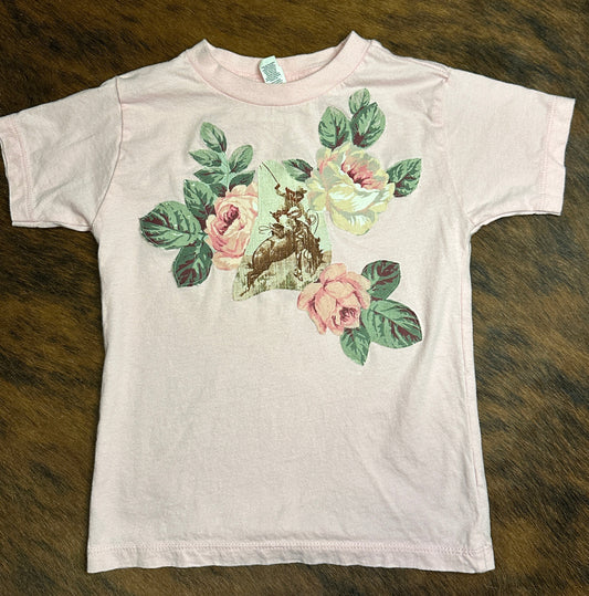 Vintage Bronc & Pastel Roses on Light Pink Tee, Size 4T