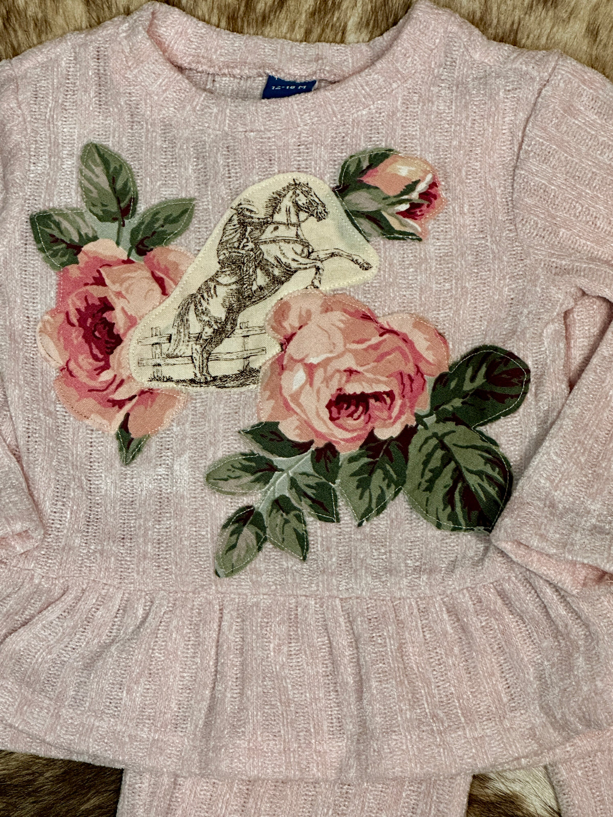 Light Pink Ribbed Chenille Rearing & Roses Set, Size 12-18 mons.
