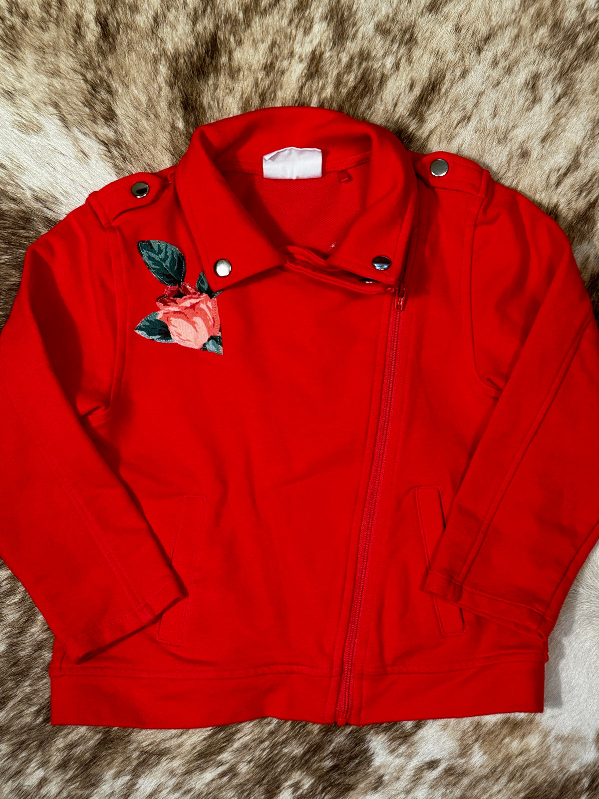 Cowgirl & Roses on Coral Knit Motorcycle Jacket, Size 4T